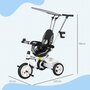 Voir la diapositive 3 : HOMCOM Tricycle enfant pare-soleil pliable canne amovible benne rangement acier blanc noir