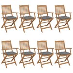 VIDAXL Chaises pliables de jardin lot de 8 avec coussins Bois d'acacia