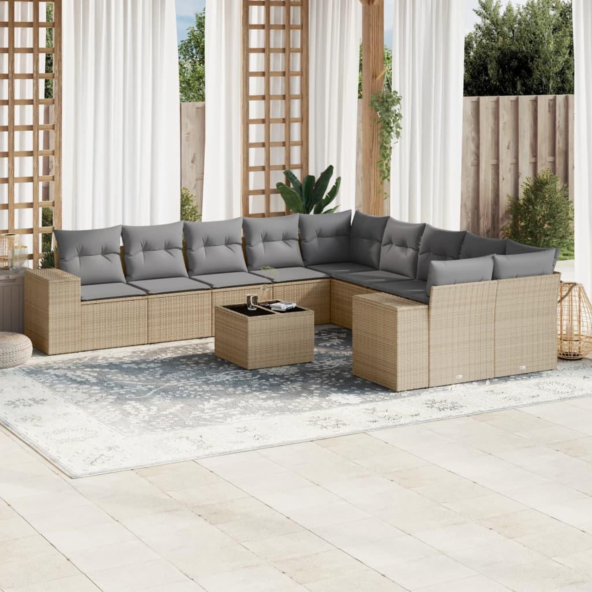 VIDAXL Salon de jardin 11 pcs avec coussins beige resine tressee