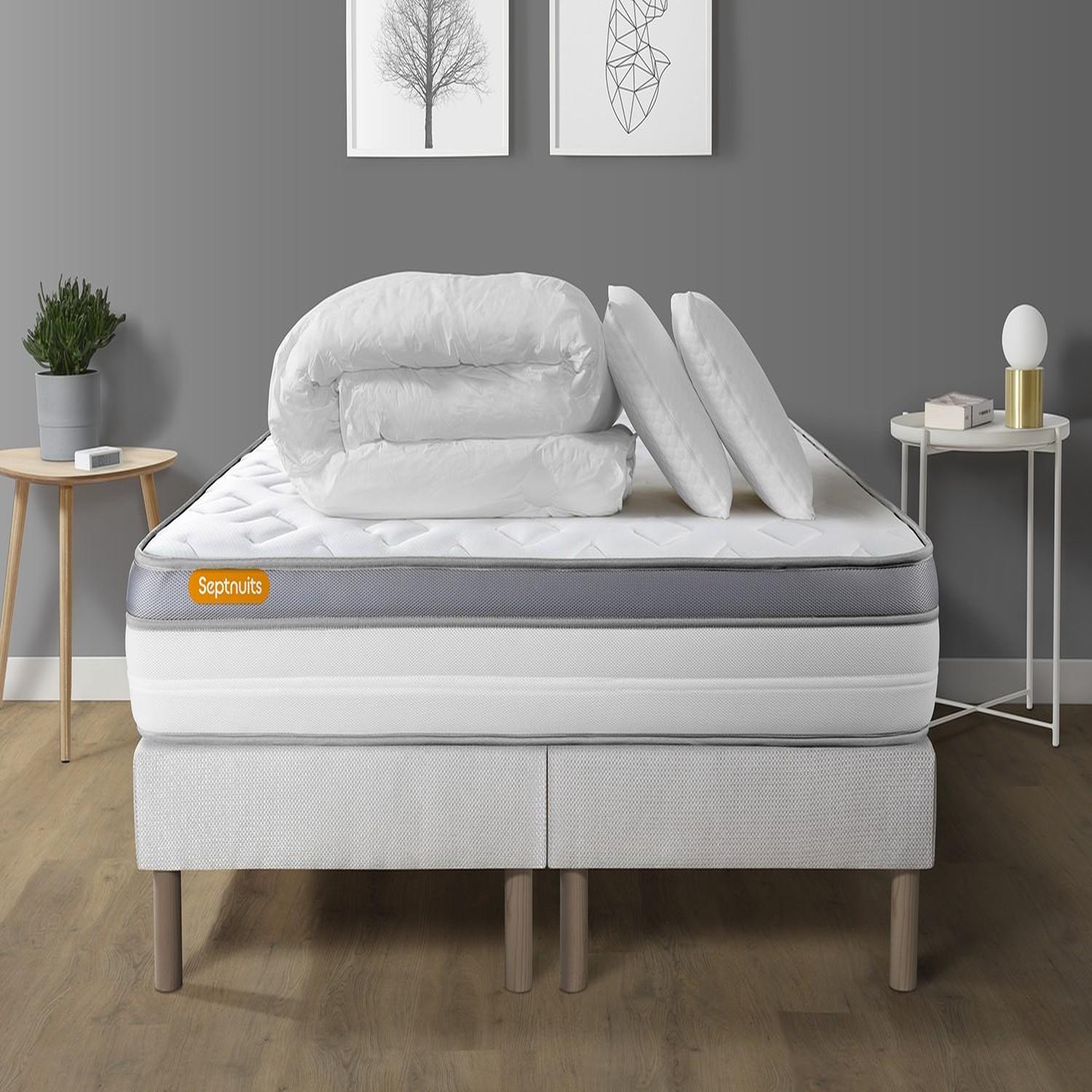SEPTNUITS Pack matelas + double sommiers Memo Zen Mousse à mémoire de forme 5 zones de confort MAXI épaisseur. Coloris disponibles : Blanc