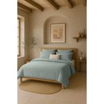 BATON ROUGE Housse de couette 100% gaze de coton lavé bleu givrée. Coloris disponibles : Bleu