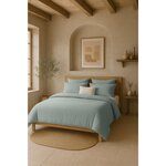 BATON ROUGE Housse de couette 100% gaze de coton lavé bleu givrée. Coloris disponibles : Bleu