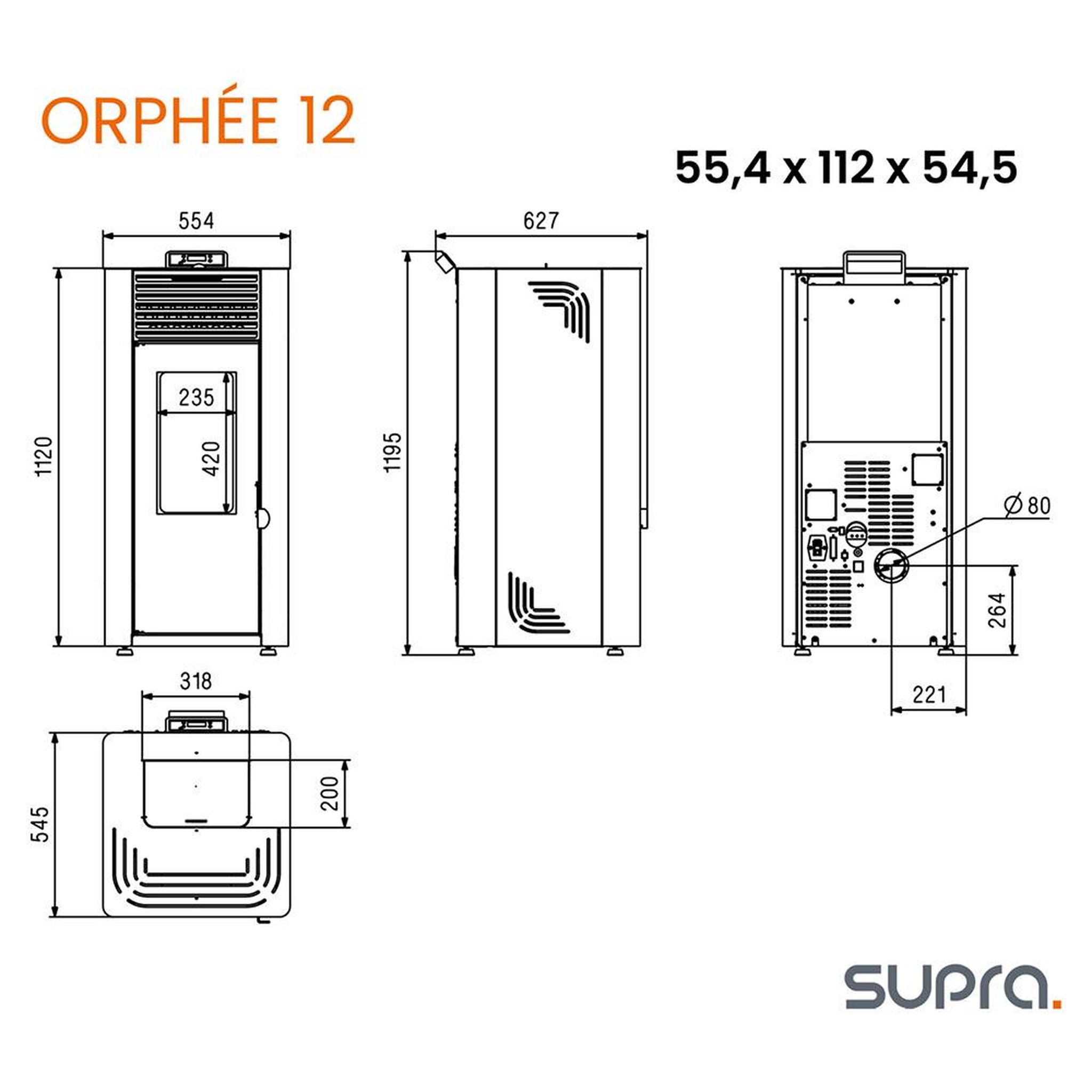 Voir la diapositive 5 : Supra Poêle à granulés de bois 11.9kw noir - orphee 12 noir