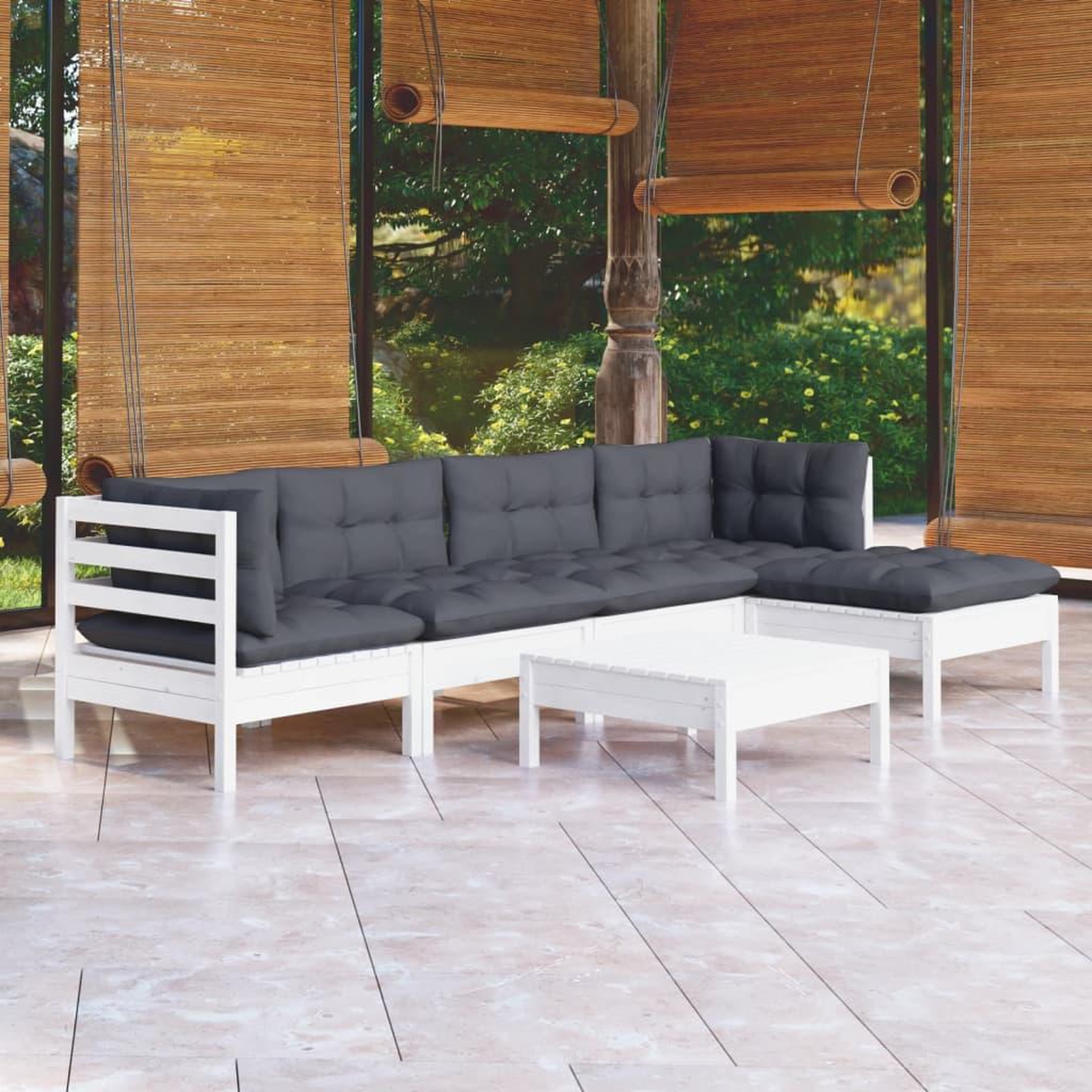 VIDAXL Salon de jardin 6 pcs avec coussins blanc bois de pin