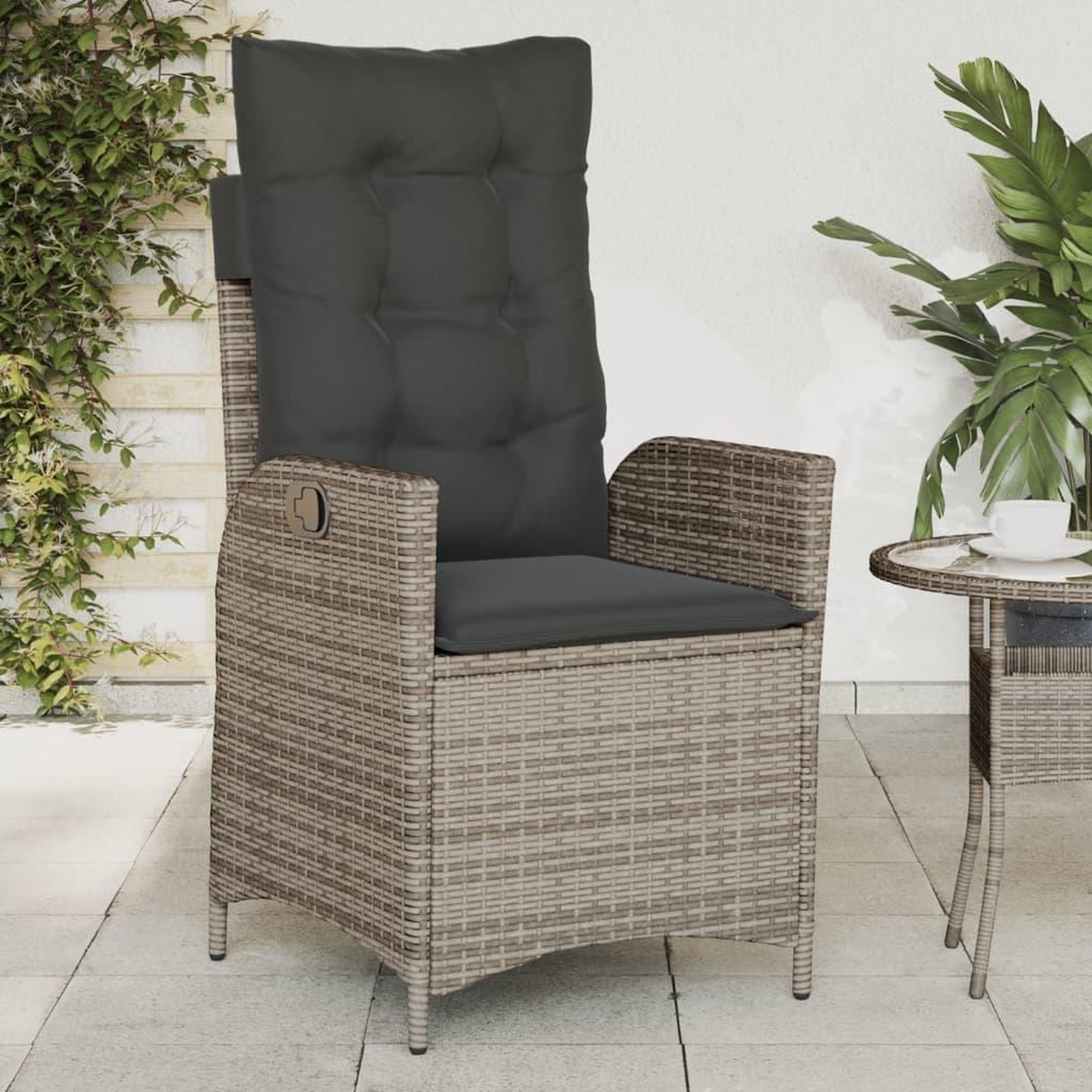 VIDAXL Chaise inclinable de jardin avec coussins gris resine tressee