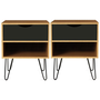 Voir la diapositive 6 : ID MARKET Lot de 2 tables de chevet NOEMI 1 tiroir avec niche bois pied épingle