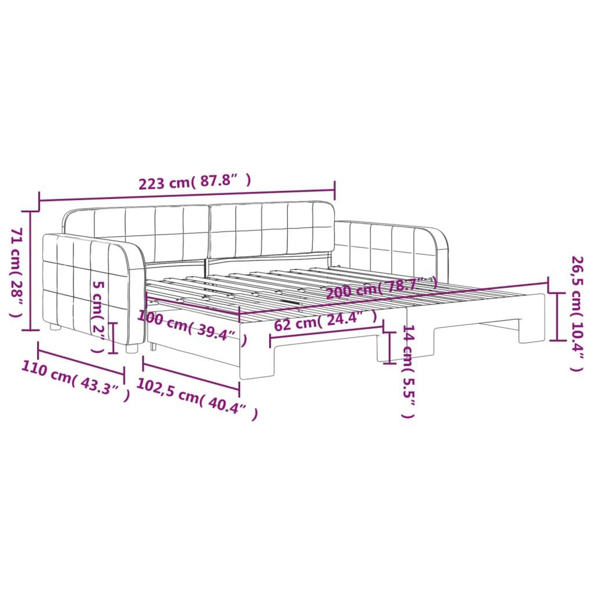 Voir la diapositive 6 : VIDAXL Lit de jour avec gigogne sans matelas gris clair 100x200 cm