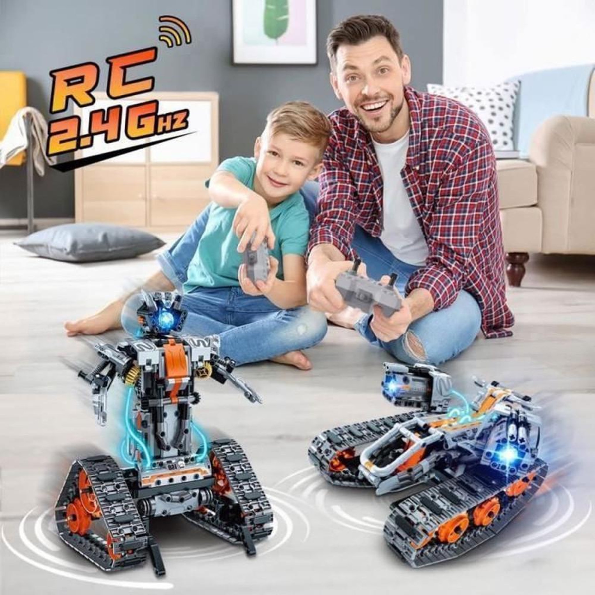 Voir la diapositive 3 : Set robot de construction RC 5 en 1 Technic 604 pièces avec LED, contrôle via application et programmation, 5 modèles pour enfants 6-12 ans