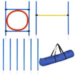 PAWHUT Agility sport pour chiens équipement complet : 6 poteaux slalom, obstacle, anneau + sac de transport bleu jaune rouge
