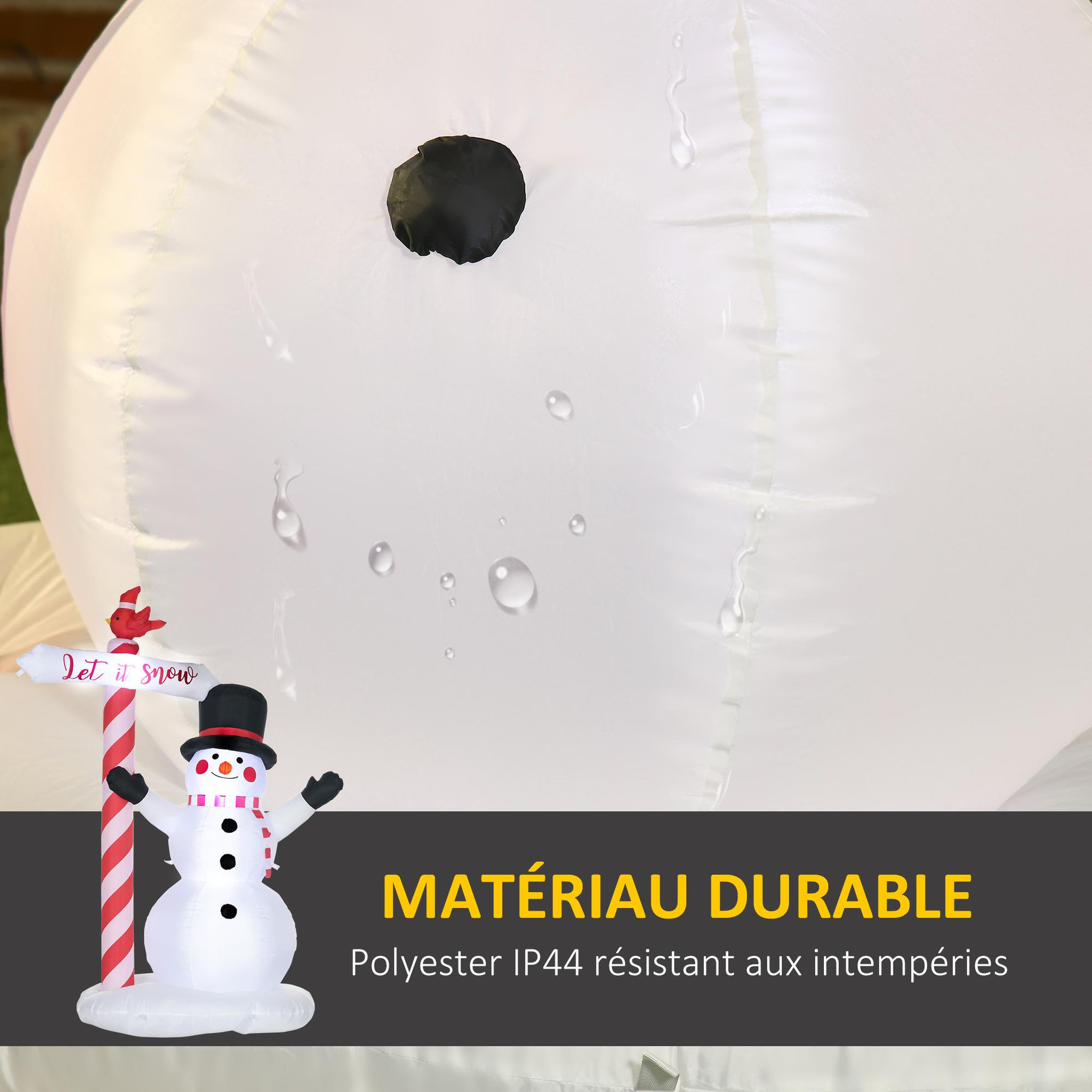 Voir la diapositive 6 : OUTSUNNY Bonhomme de neige gonflable avec pancarte 3 LED, décoration gonflable de Noël pour l'extérieur et l'intérieur, hauteur 213 cm, polyester imperméable, blanc