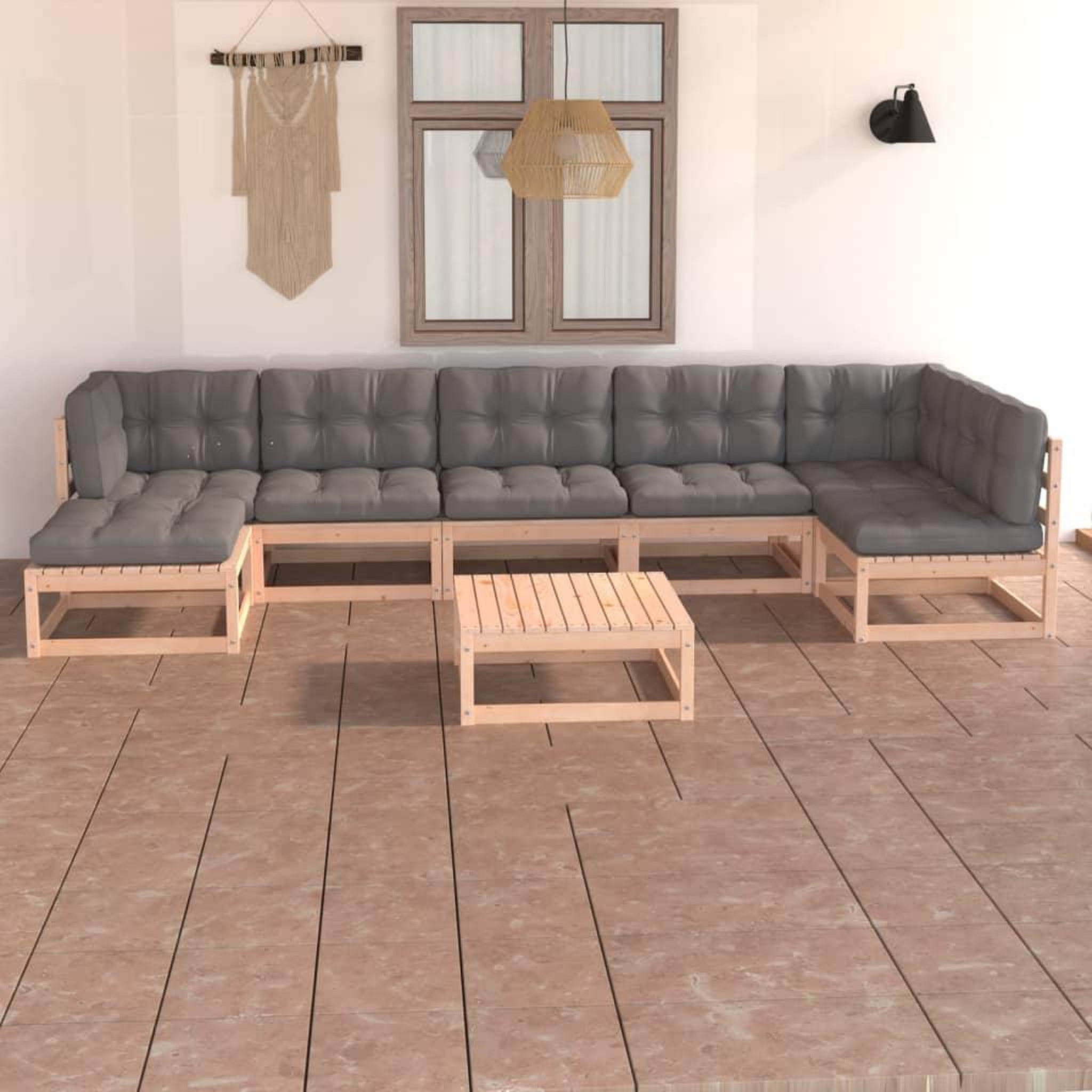Voir la diapositive 1 : VIDAXL Salon de jardin 8 pcs avec coussins Bois de pin massif