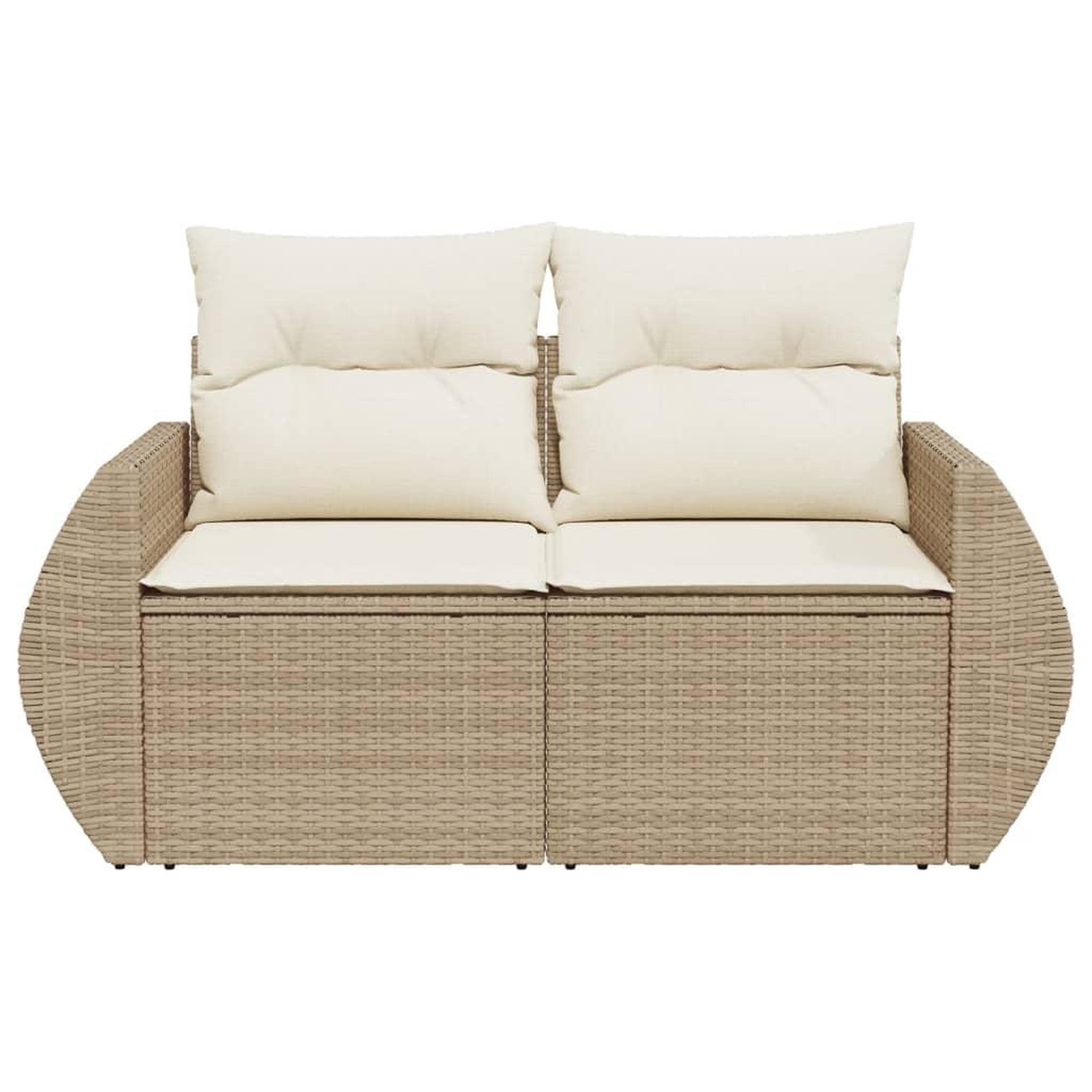 Voir la diapositive 4 : VIDAXL Canape de jardin avec coussins 2 places beige resine tressee