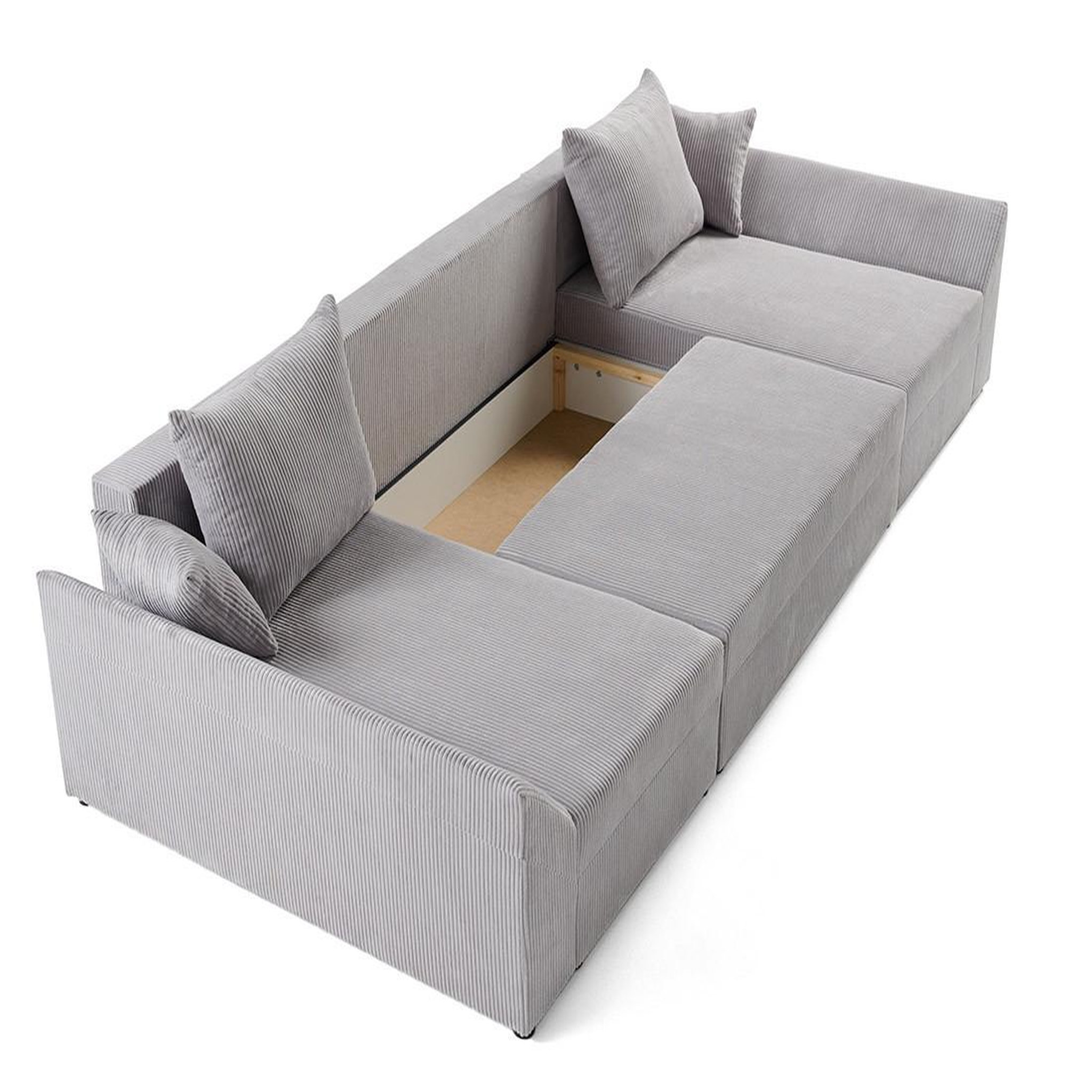Voir la diapositive 2 : BEST MOBILIER Mike - canapé panoramique en u - 7 places - convertible avec coffre - en velours côtelé