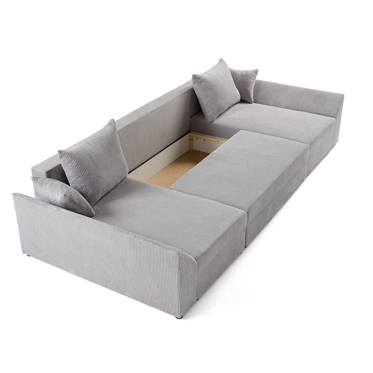 BEST MOBILIER Mike - canapé panoramique en u - 7 places - convertible avec coffre - en velours côtelé