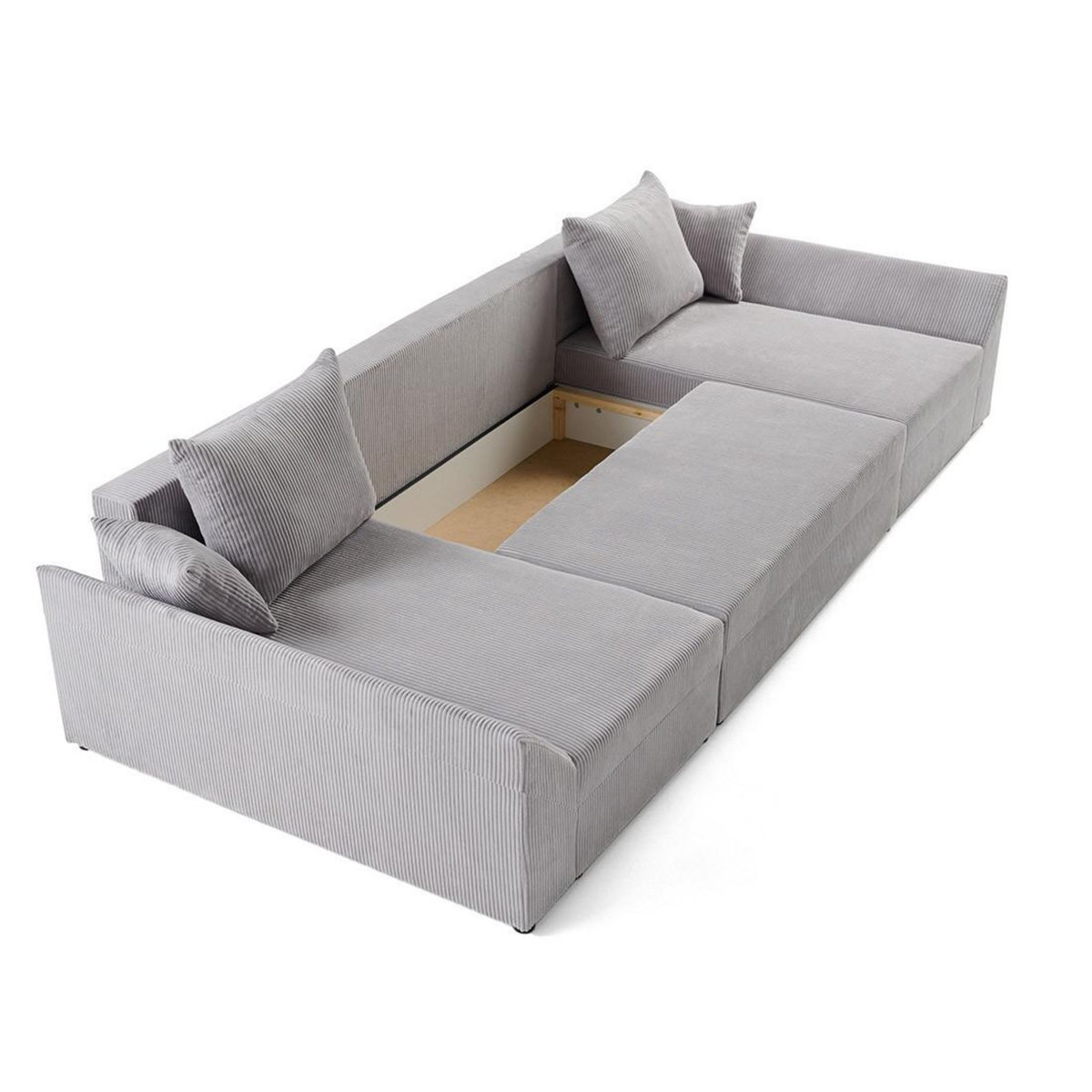 BEST MOBILIER Mike - canapé panoramique en u - 7 places - convertible avec coffre - en velours côtelé