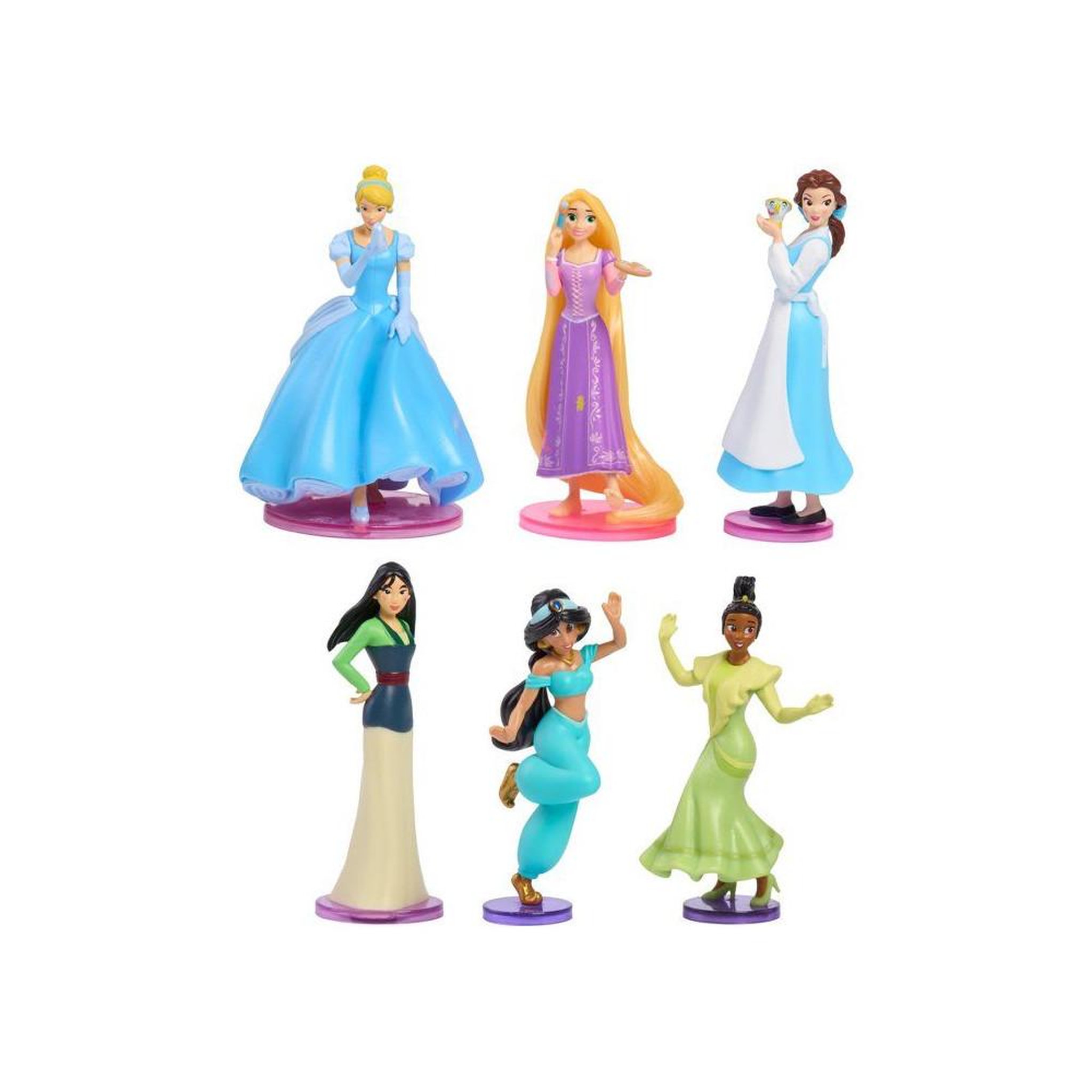 Voir la diapositive 3 : Coffret de figurines disney princess de table (6 pièces) : mulan, cendrillon, raiponce, belle, jasmine, tiana, 8 cm