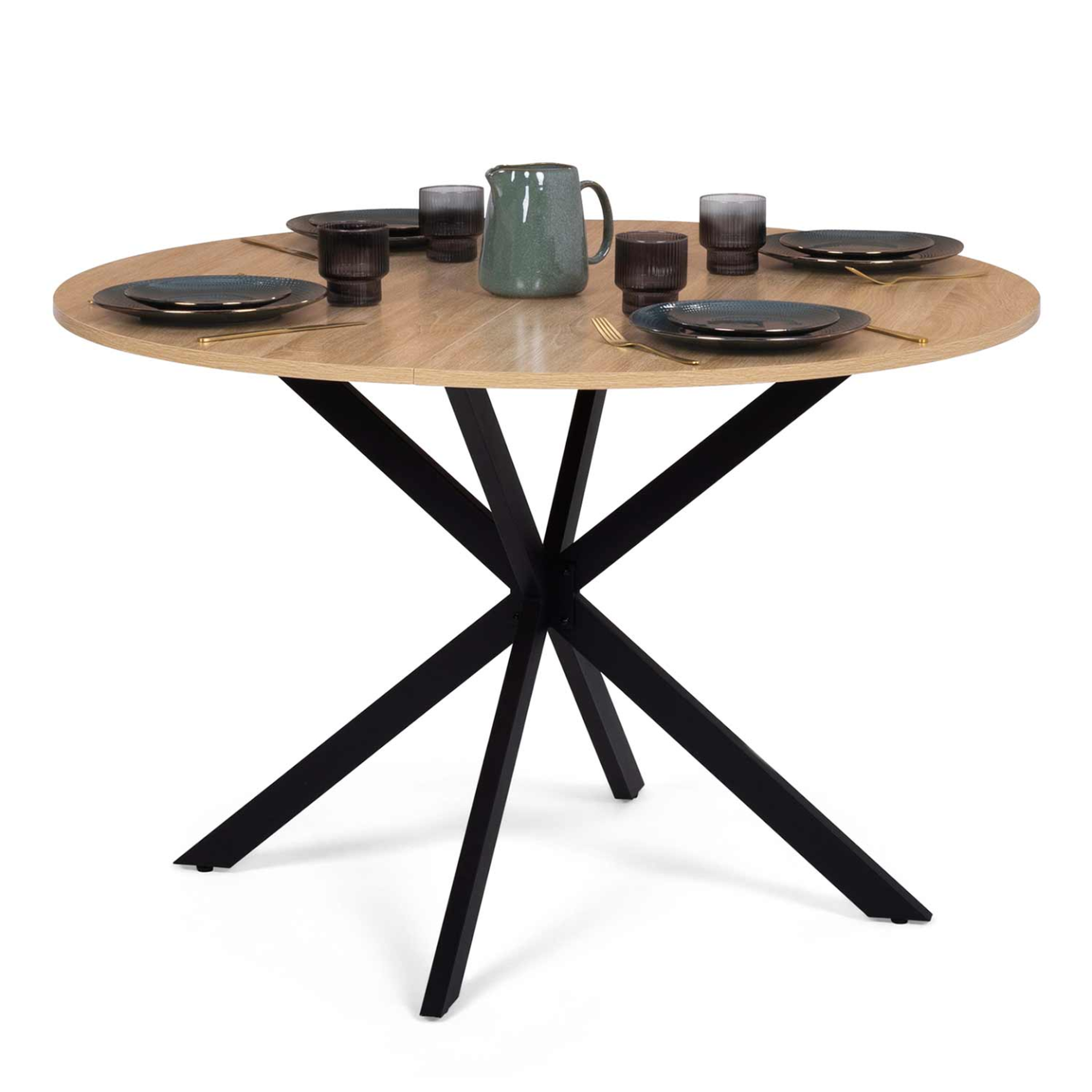 ID MARKET Table à manger ronde alix 6 personnes pied araignée bois et noir 110 cm
