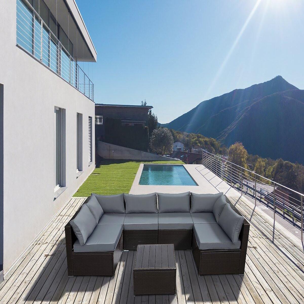 Habitat et Jardin Salon de jardin panoramique en résine tressée  Océane  - 6 places - Marron