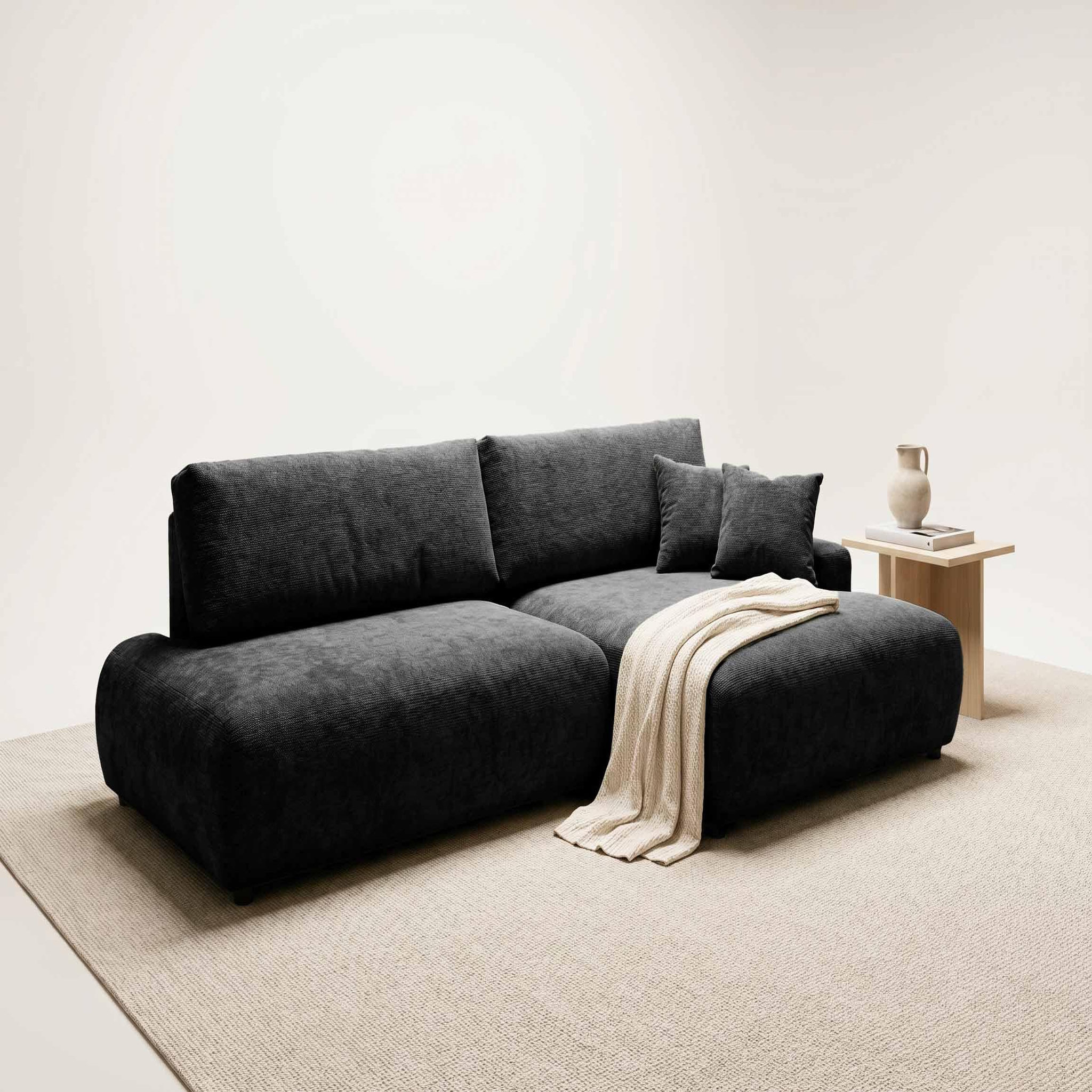 Voir la diapositive 2 : BEST MOBILIER Pivoine - canapé d'angle ouvert droit 4 places convertible avec coffre en tissu texturé