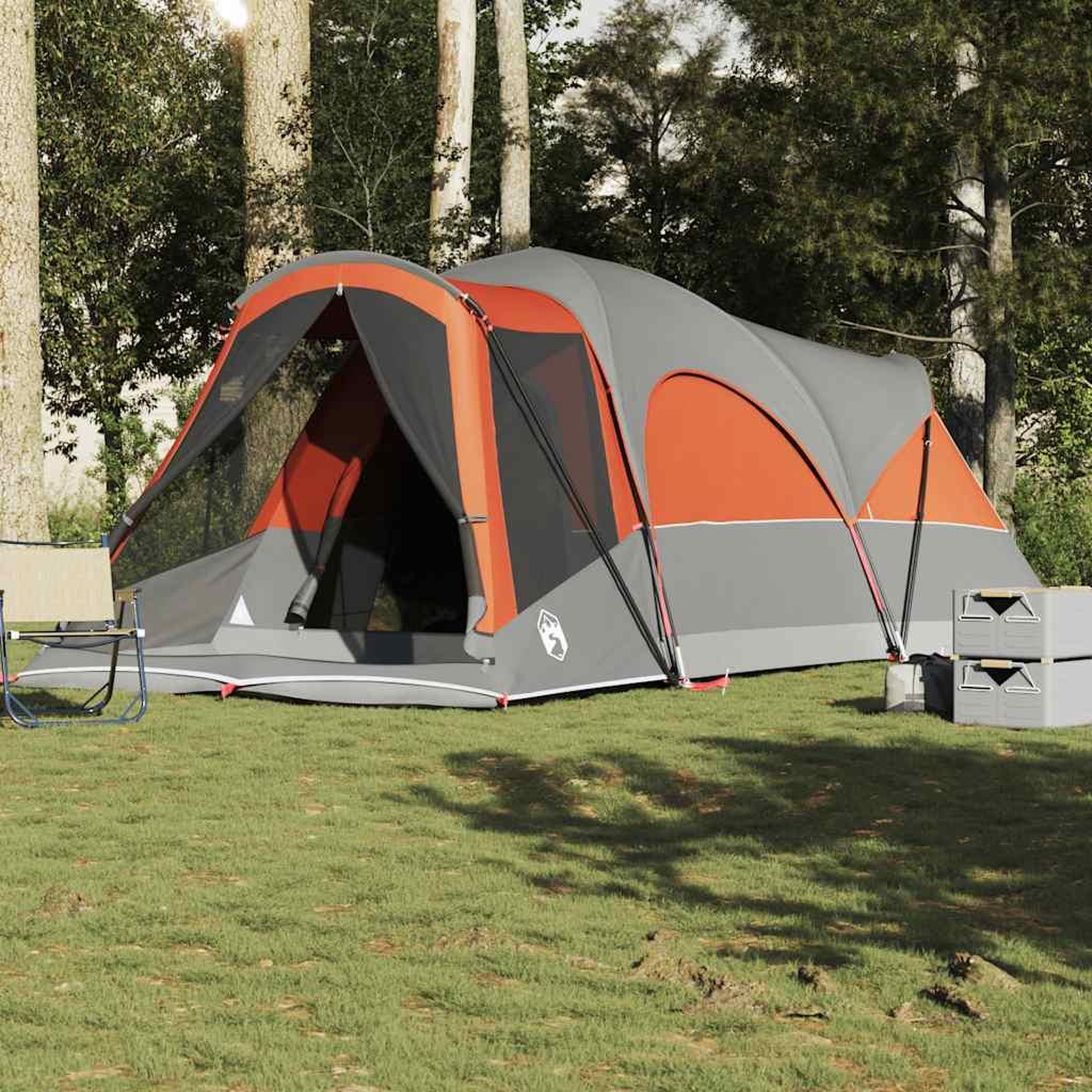 Voir la diapositive 4 : VIDAXL Tente familiale tunnel 8 personnes gris et orange impermeable