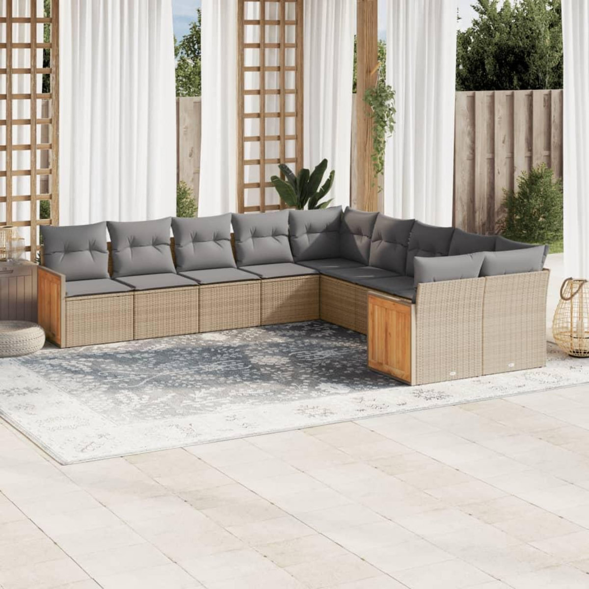 VIDAXL Salon de jardin avec coussins 10 pcs beige resine tressee