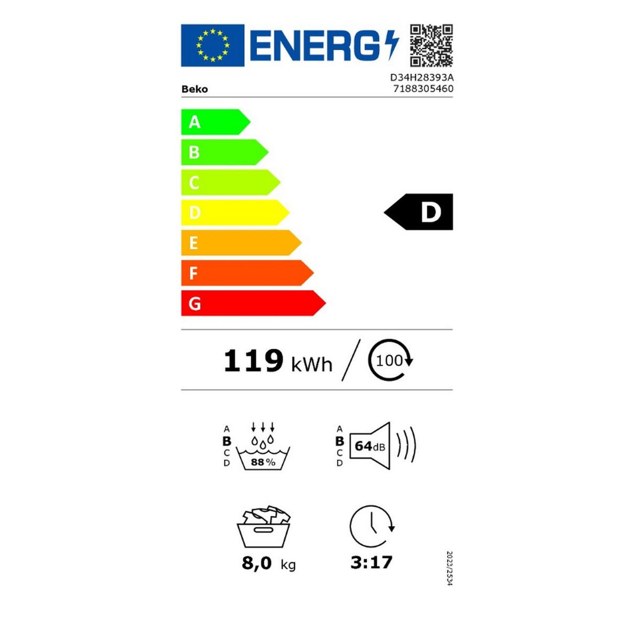 Voir la diapositive 2 : Beko Sèche-linge à pompe à chaleur 8kg 60cm - d34h28393a