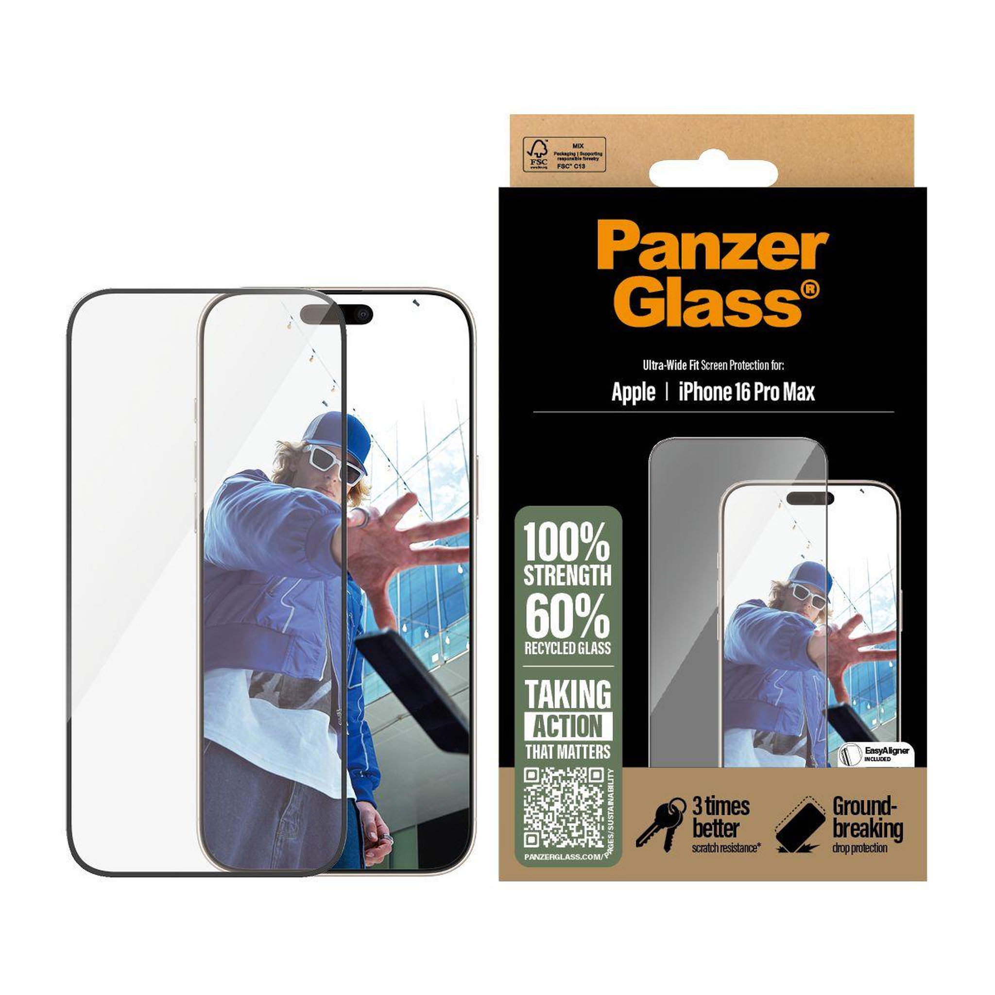 Voir la diapositive 2 : PANZERGLASS Protège écran iphone 16 pro max verre trempé uwf