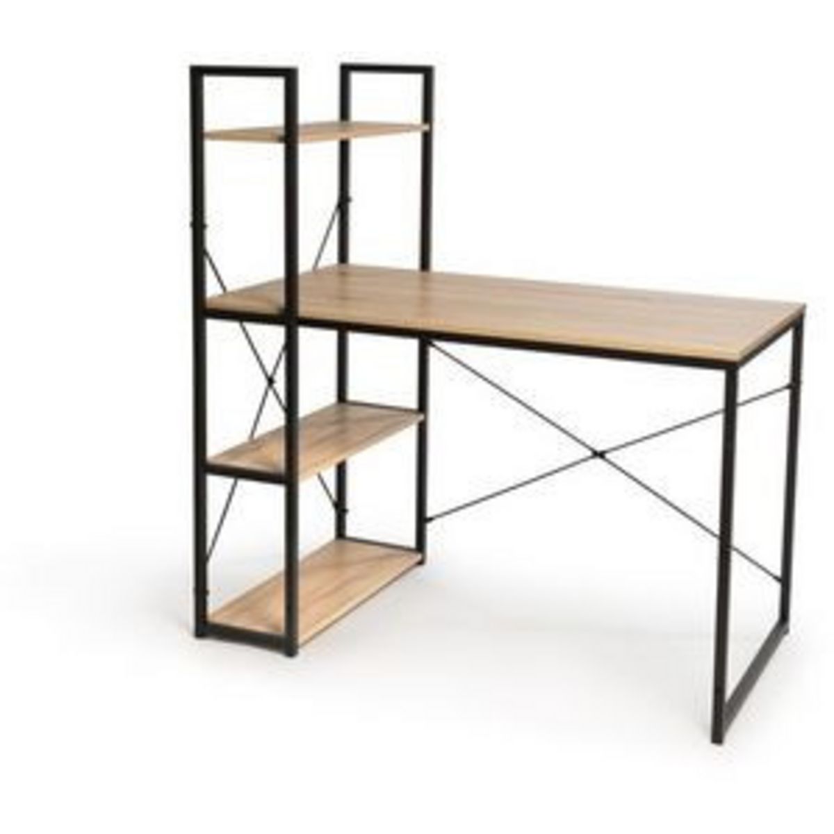Bureau droit style industriel avec étagères de rangement L120cm HOUSTON
