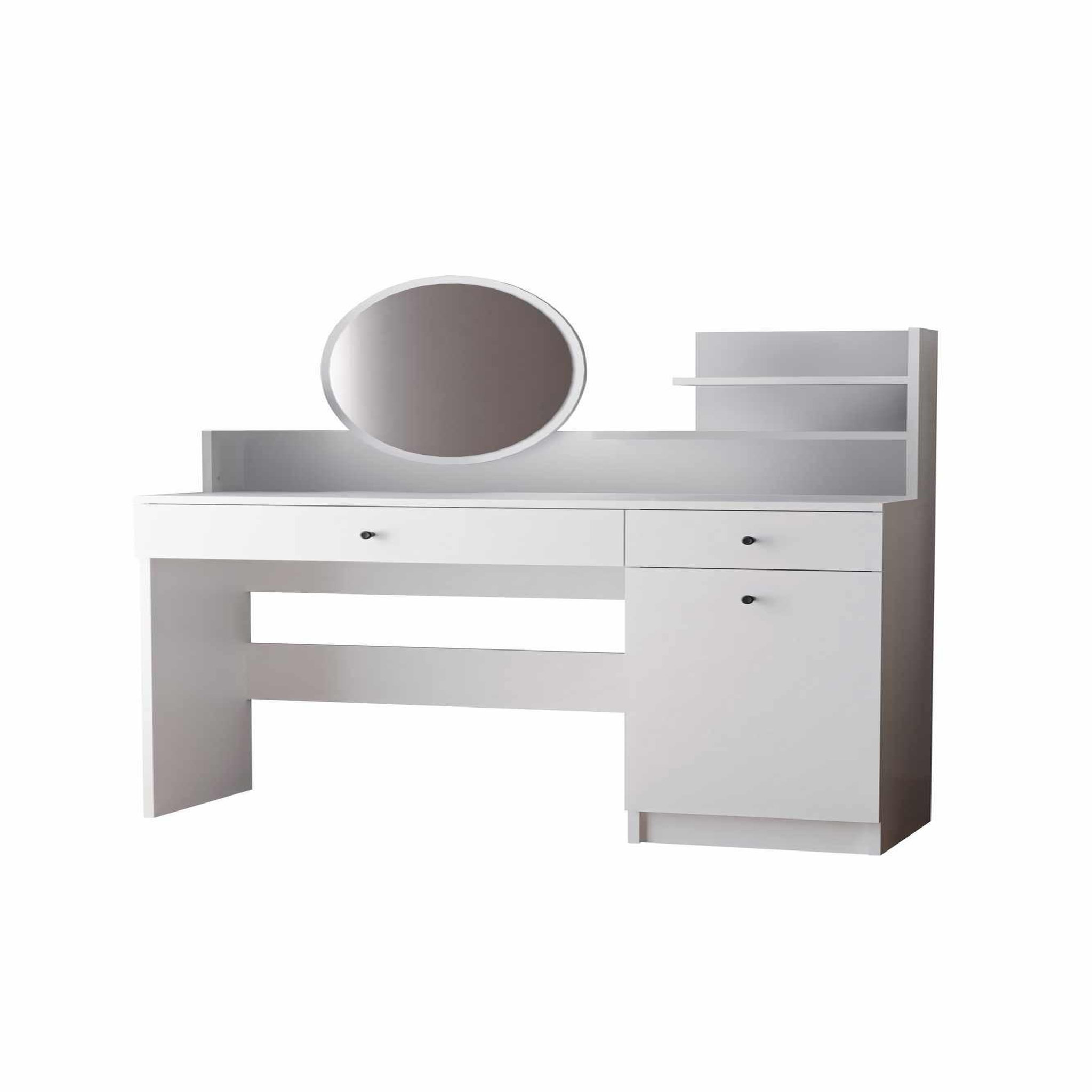 Habitat et Jardin Coiffeuse avec miroir rond en bois  harmony round  - 124 x 40 x 135 cm - blanc