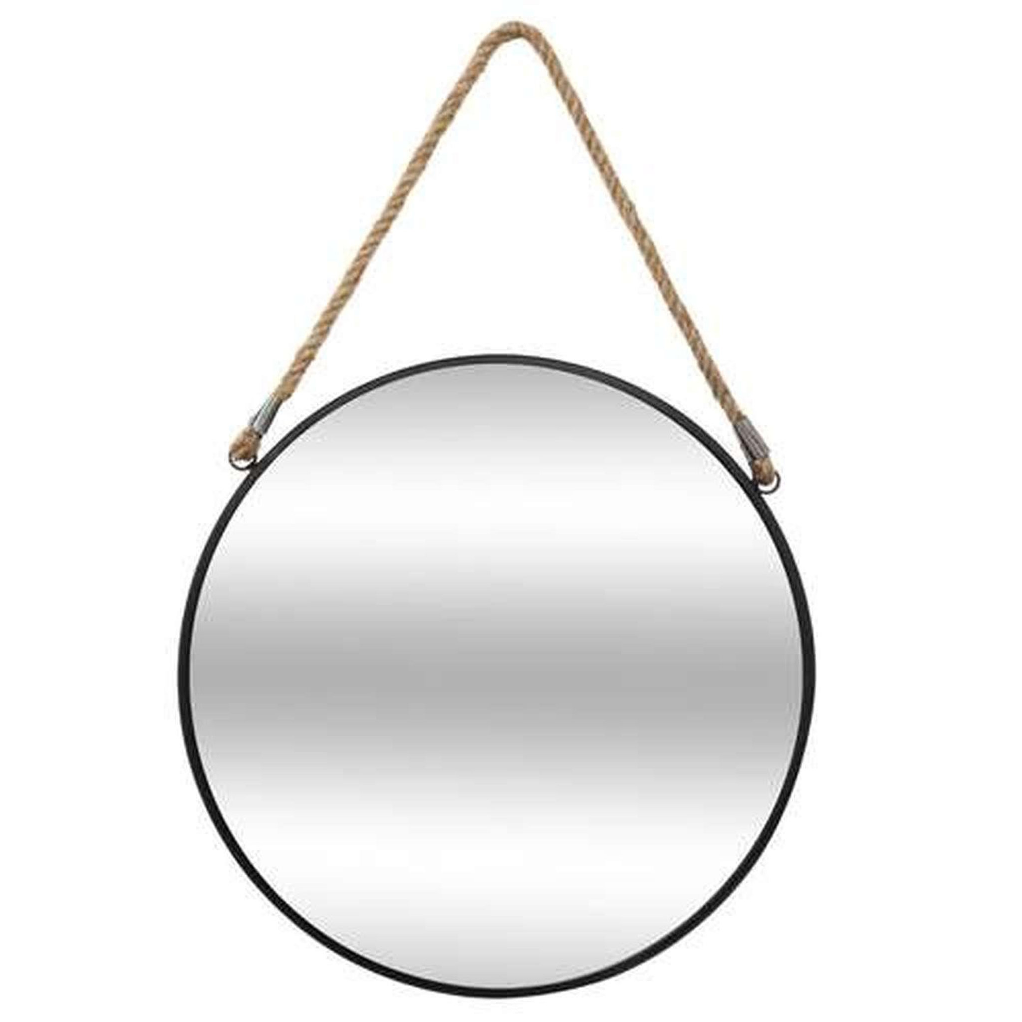 TOILINUX Miroir en métal suspendu avec corde - Diamètre 55 cm - Noir