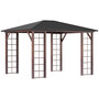 Voir la diapositive 1 : OUTSUNNY Pergola pavillon de jardin avec toit rigide imperméable - dim. 364L x 299l x 280H cm - métal aspect bois gris foncé