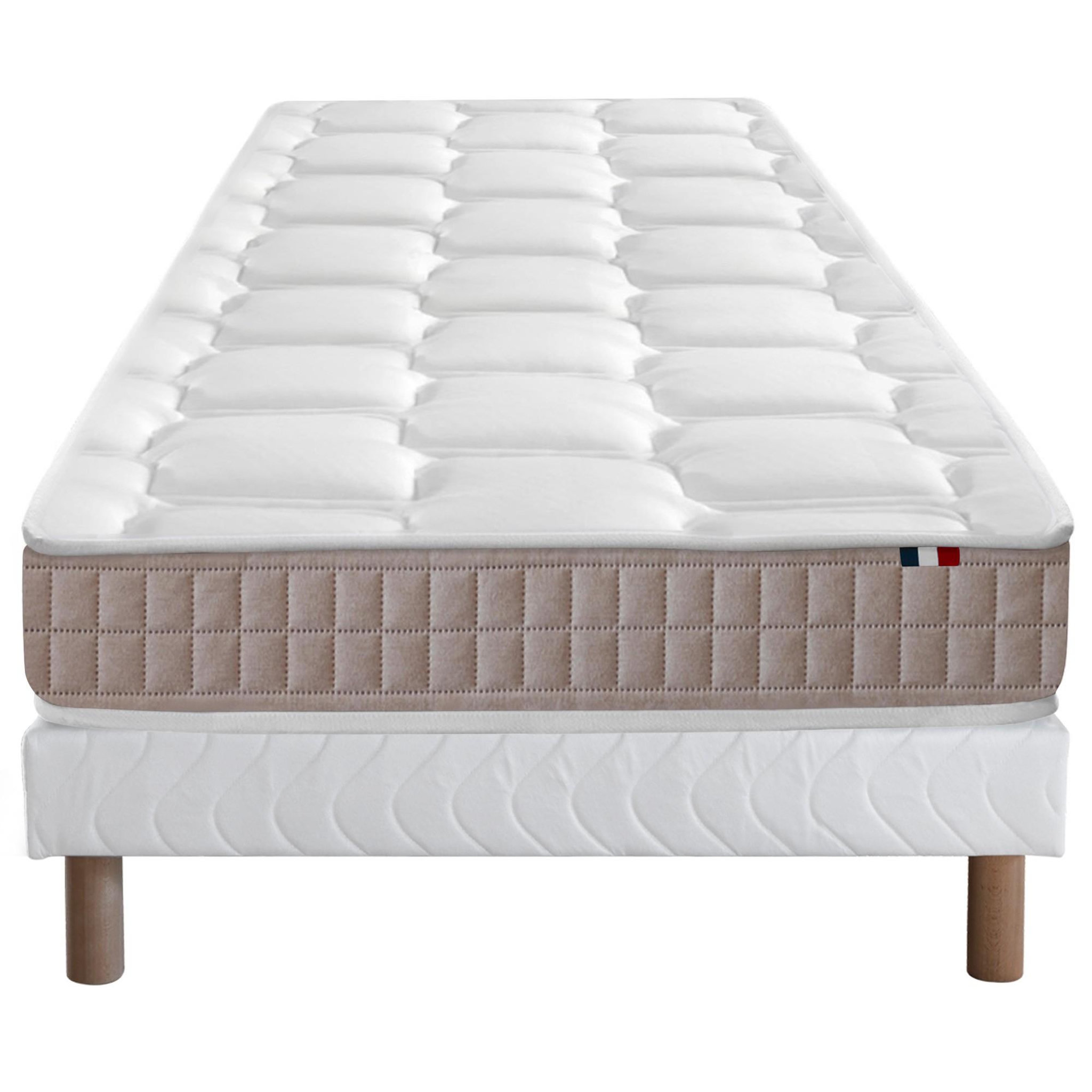 IDLITERIE Ensemble Matelas 100% latex 5 zones ORIGINEL + Sommier - Spécial Dos Sensible - Fabriqué en France. Coloris disponibles : Blanc, Gris, Bleu, Vert