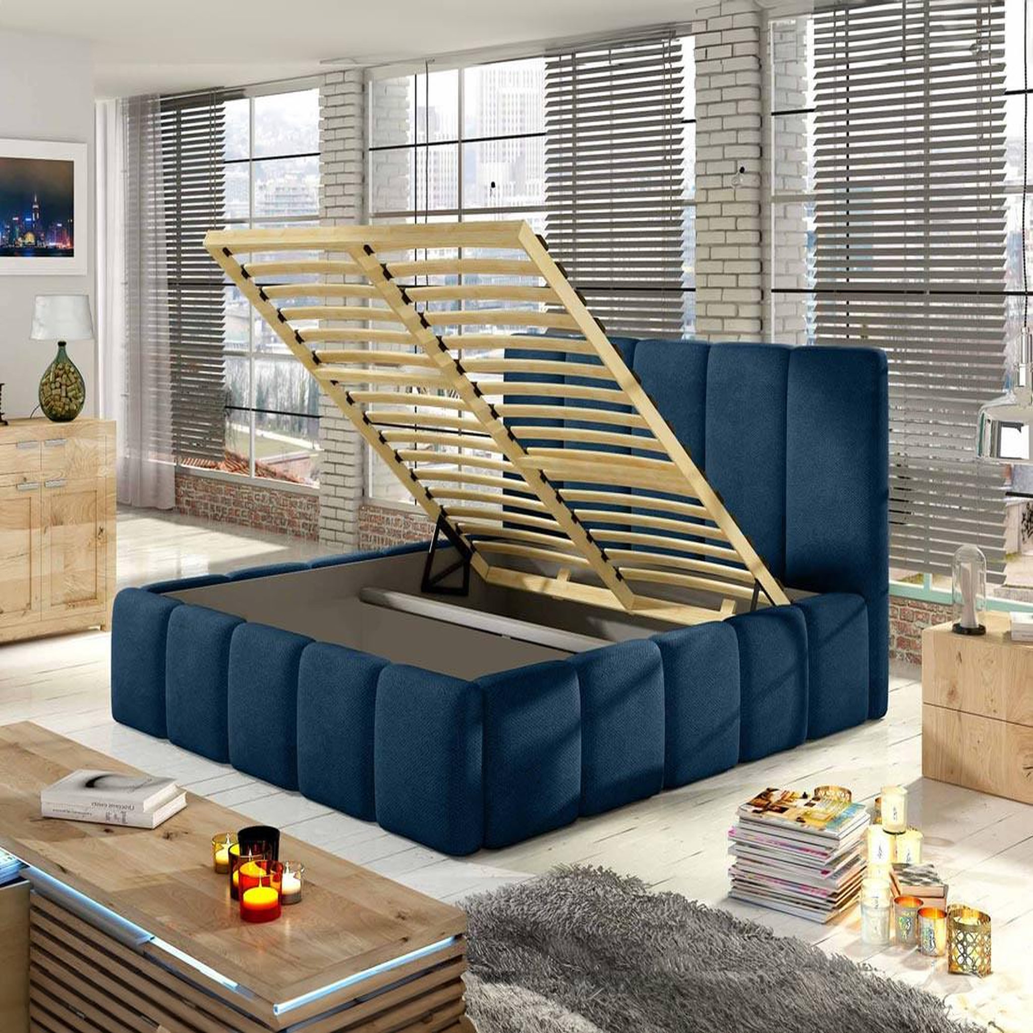 Voir la diapositive 2 : BEST MOBILIER Lucea - lit coffre - 180x200 - sommier inclus - en velours