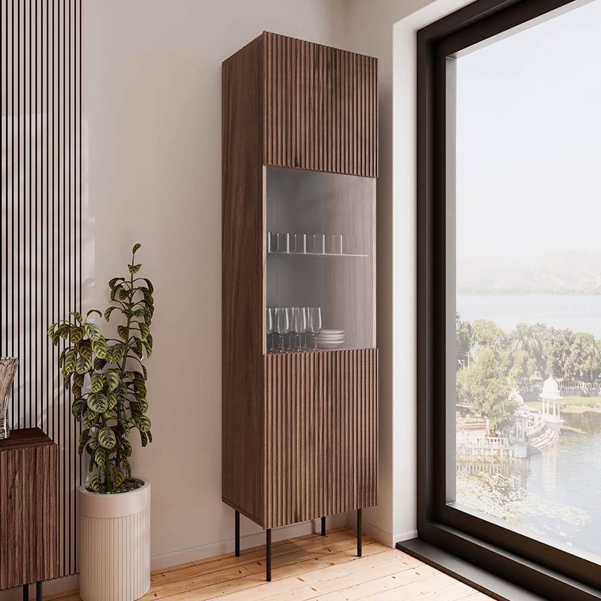Voir la diapositive 6 : BEST MOBILIER Franco - vitrine - effet bois - 1 porte - 183 cm