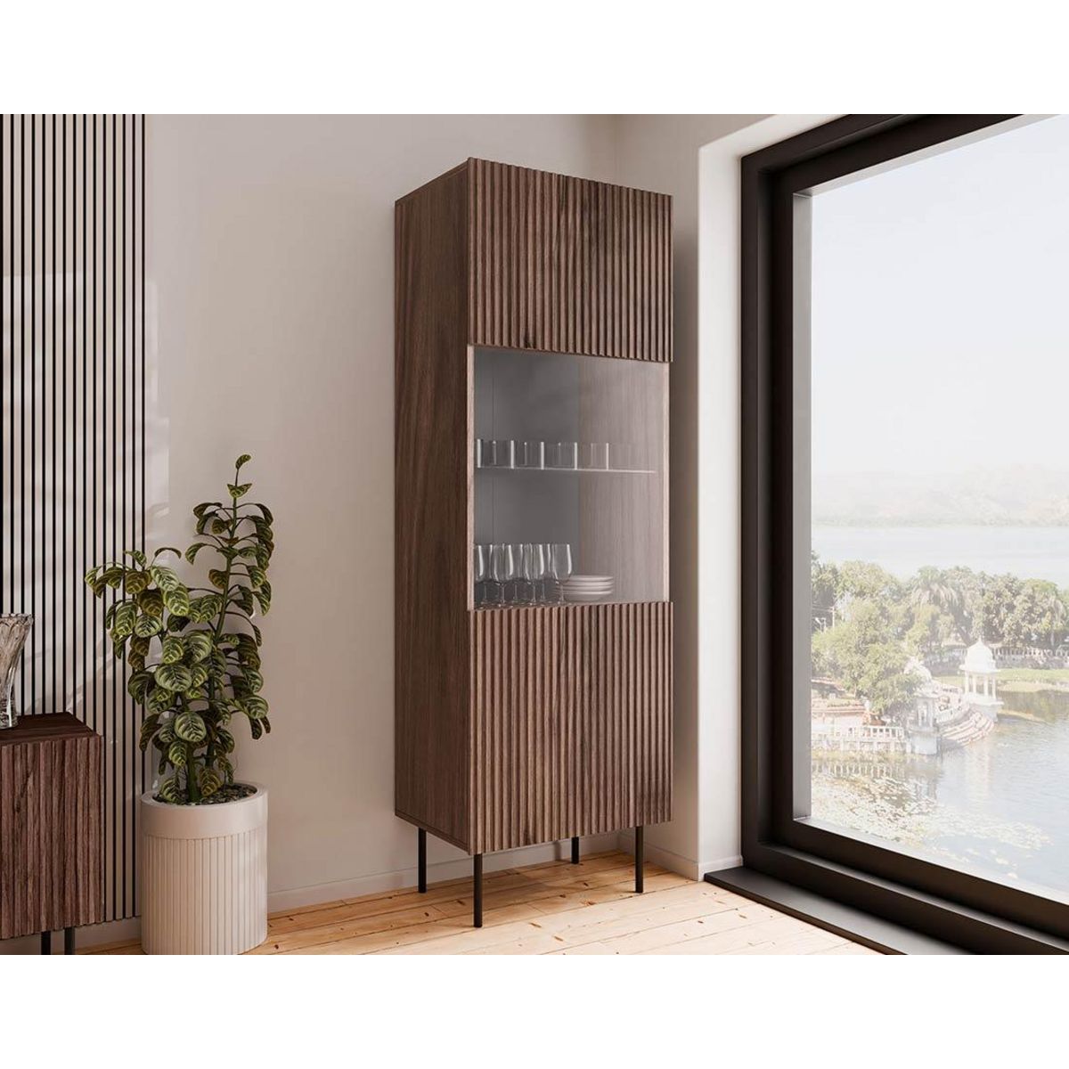 BEST MOBILIER Franco - vitrine - effet bois - 1 porte - 183 cm