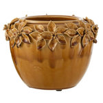 Paris Prix Cache-Pot en Céramique  Fleur Design  21cm Ocre