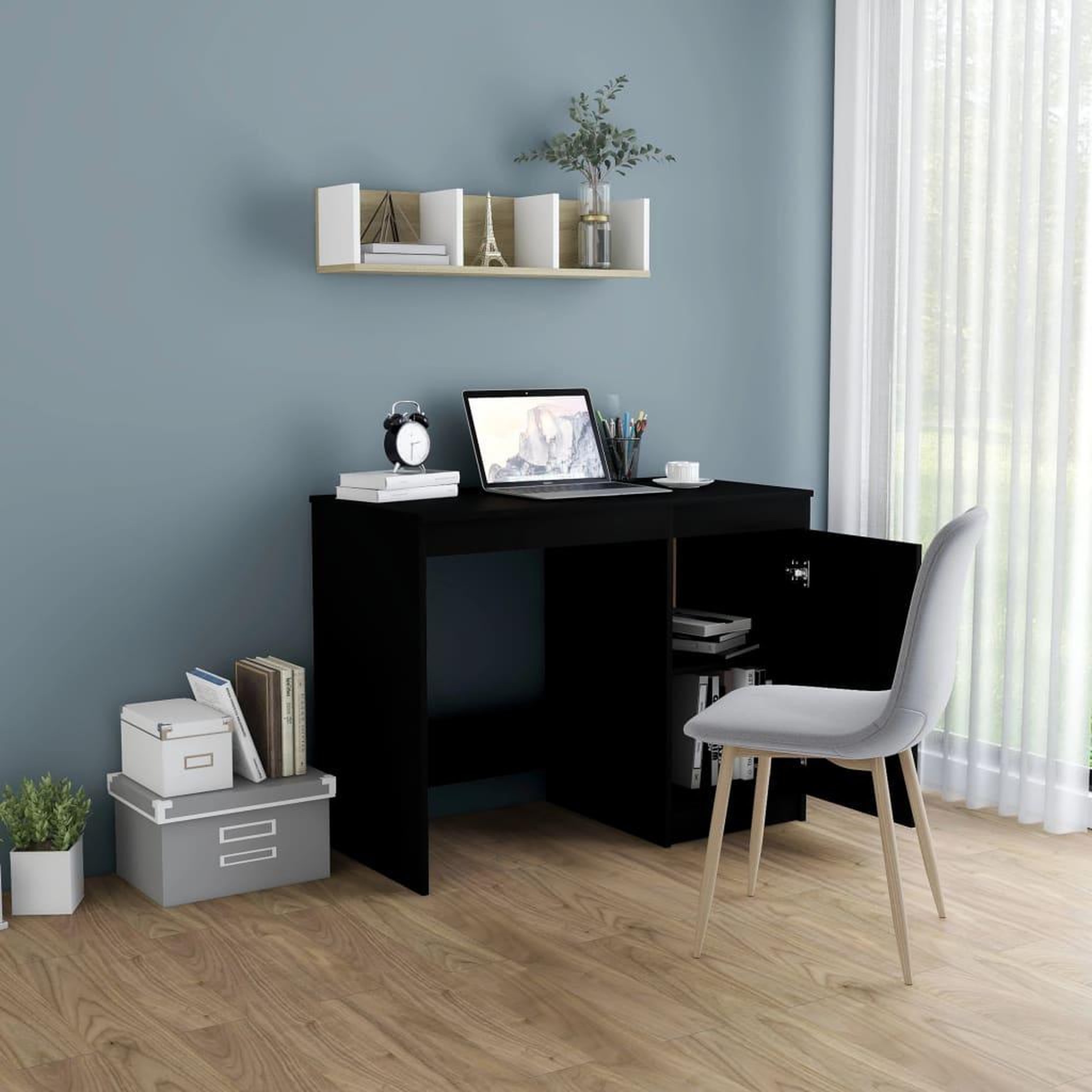 Voir la diapositive 3 : VIDAXL Bureau Noir 100x50x76 cm Bois d'ingenierie