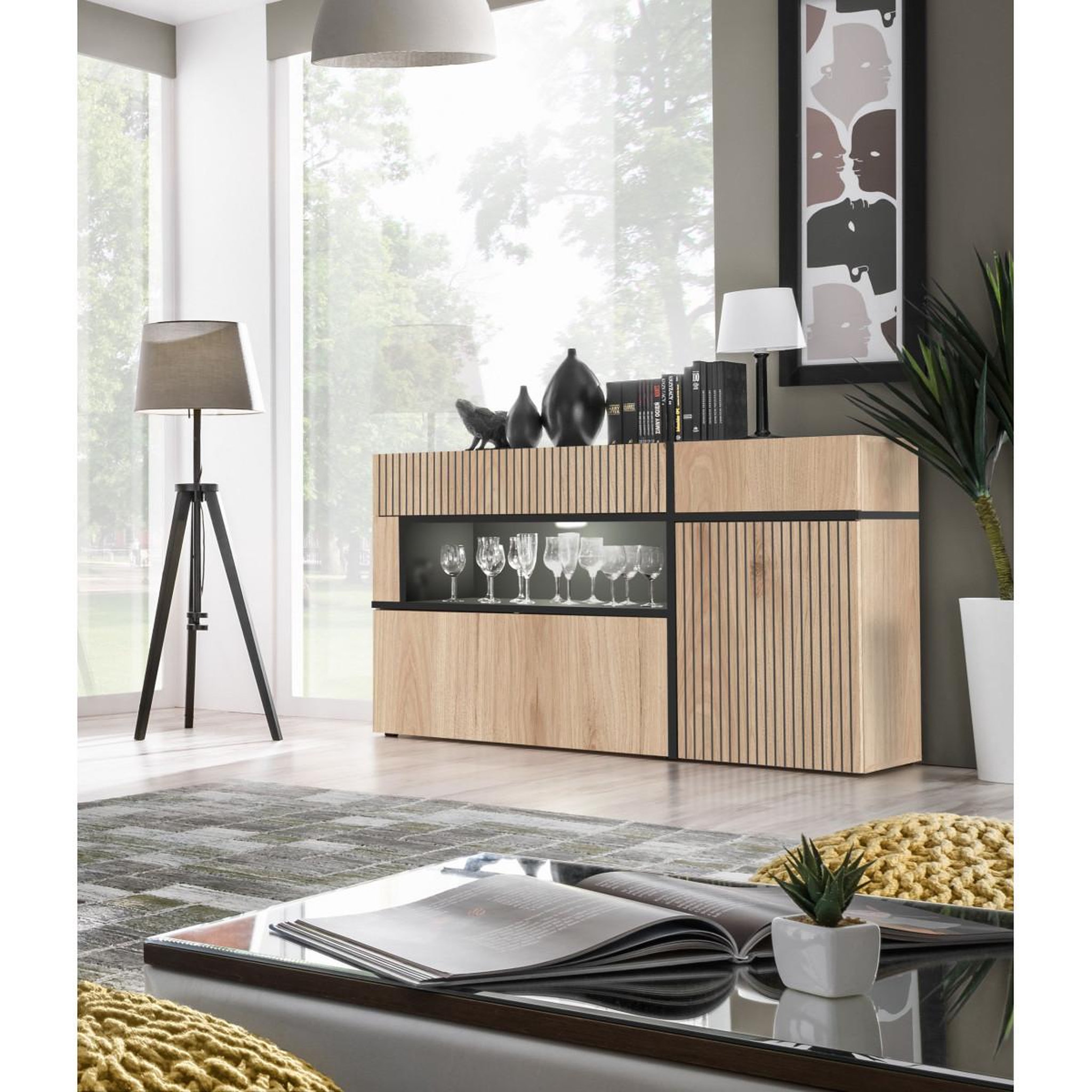Voir la diapositive 2 : Paris Prix Buffet design led  cross  150cm naturel