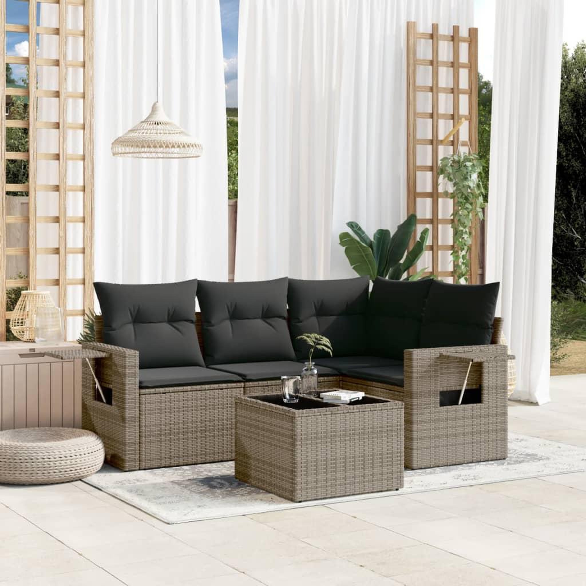 VIDAXL Salon de jardin 5 pcs avec coussins gris resine tressee