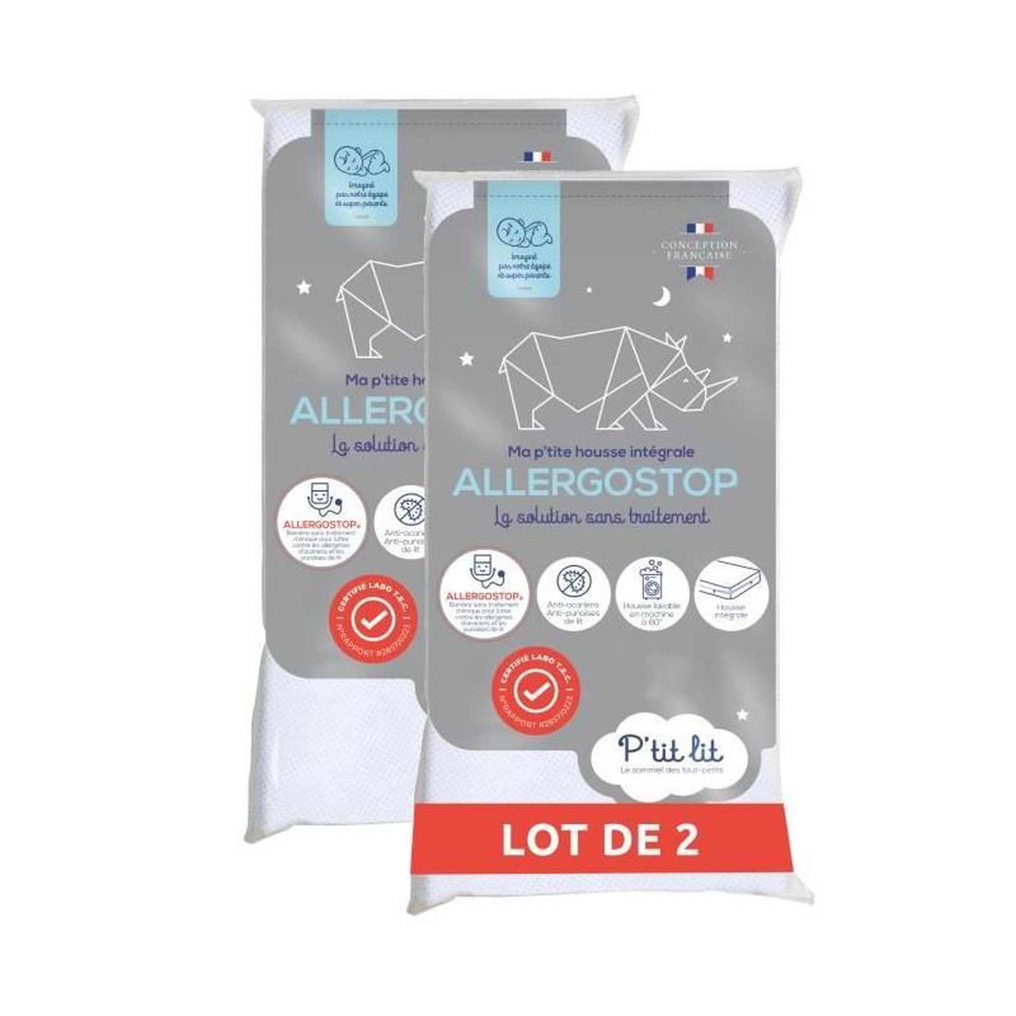 Voir la diapositive 1 : P'TIT LIT Lot de 2 Proteges Matelas Bébé Allergostop - 60x120 cm - Contre les Punaises de Lits et les Acariens - Housse complete Imperm