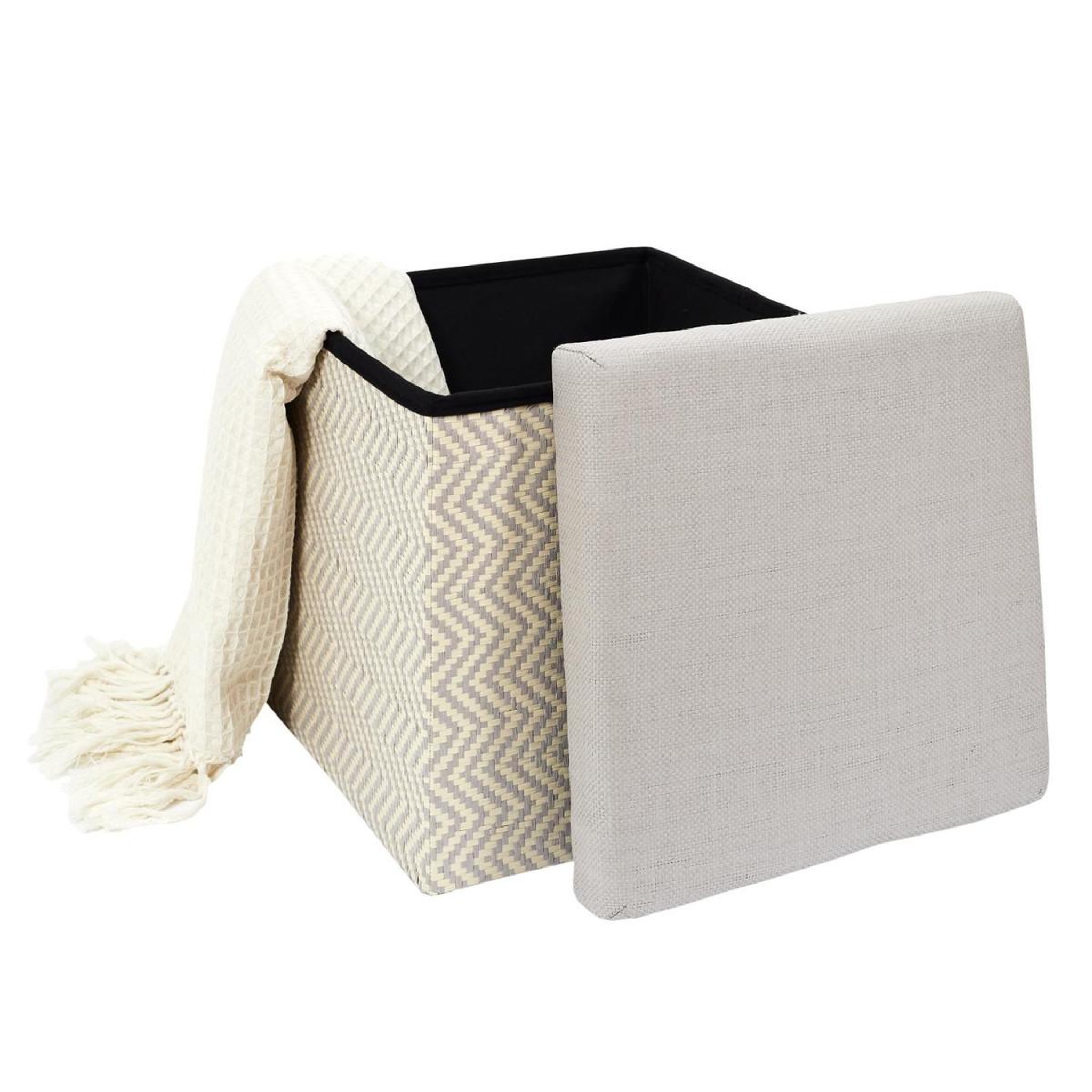 Voir la diapositive 4 : The Home Deco Factory Pouf coffre pliable  tressé  38cm gris
