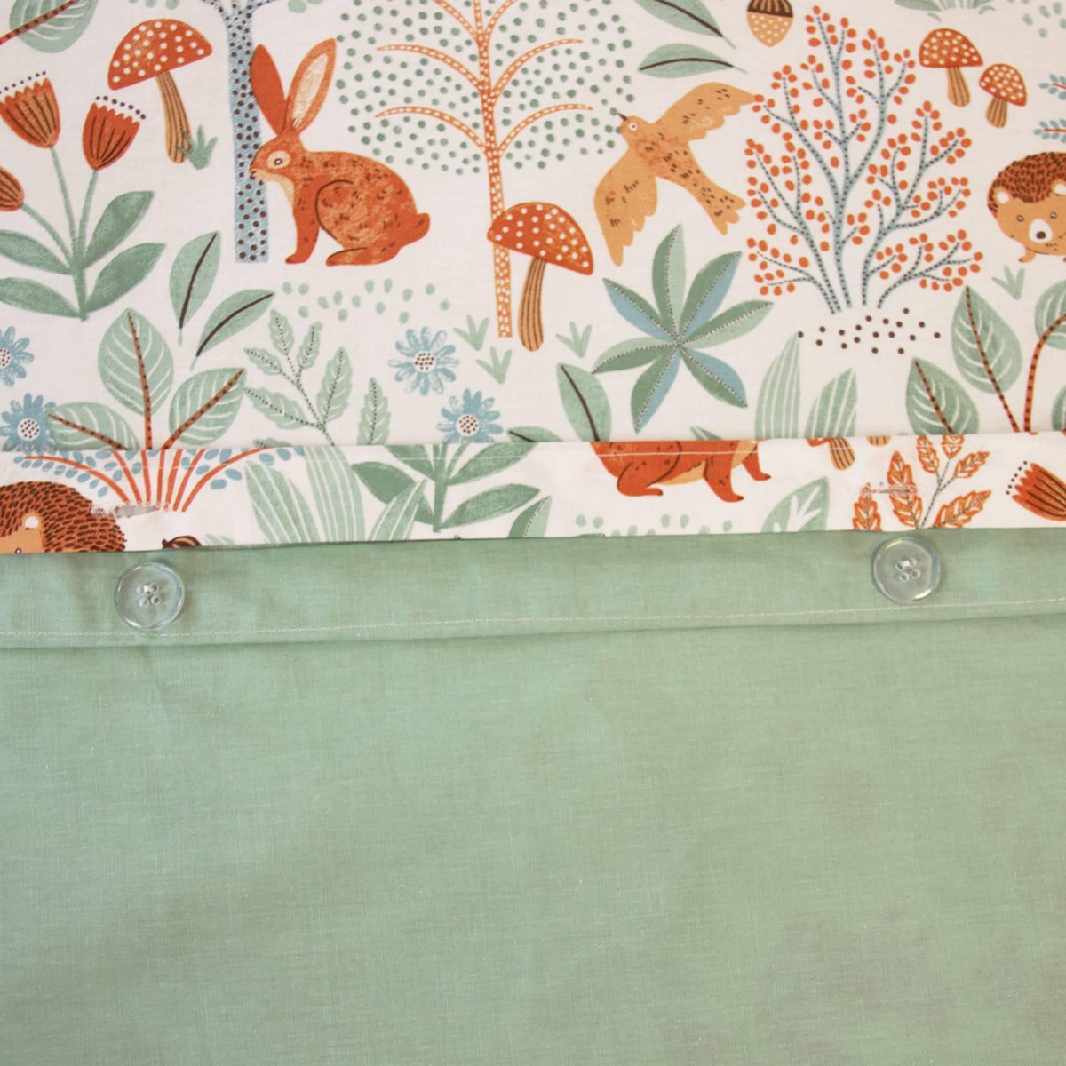 SWEEEK Parure de lit MAXENCE réversible 1 place imprimé thème automne. vert. 140 x 200cm