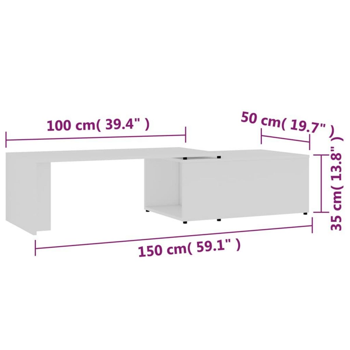 VIDAXL Table basse Blanc 150x50x35 cm Bois d'ingenierie