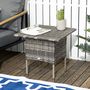 Voir la diapositive 2 : OUTSUNNY Table basse de jardin style cosy chic dim. 50L x 50l x 47H cm métal époxy résine tressée aspect rotin gris