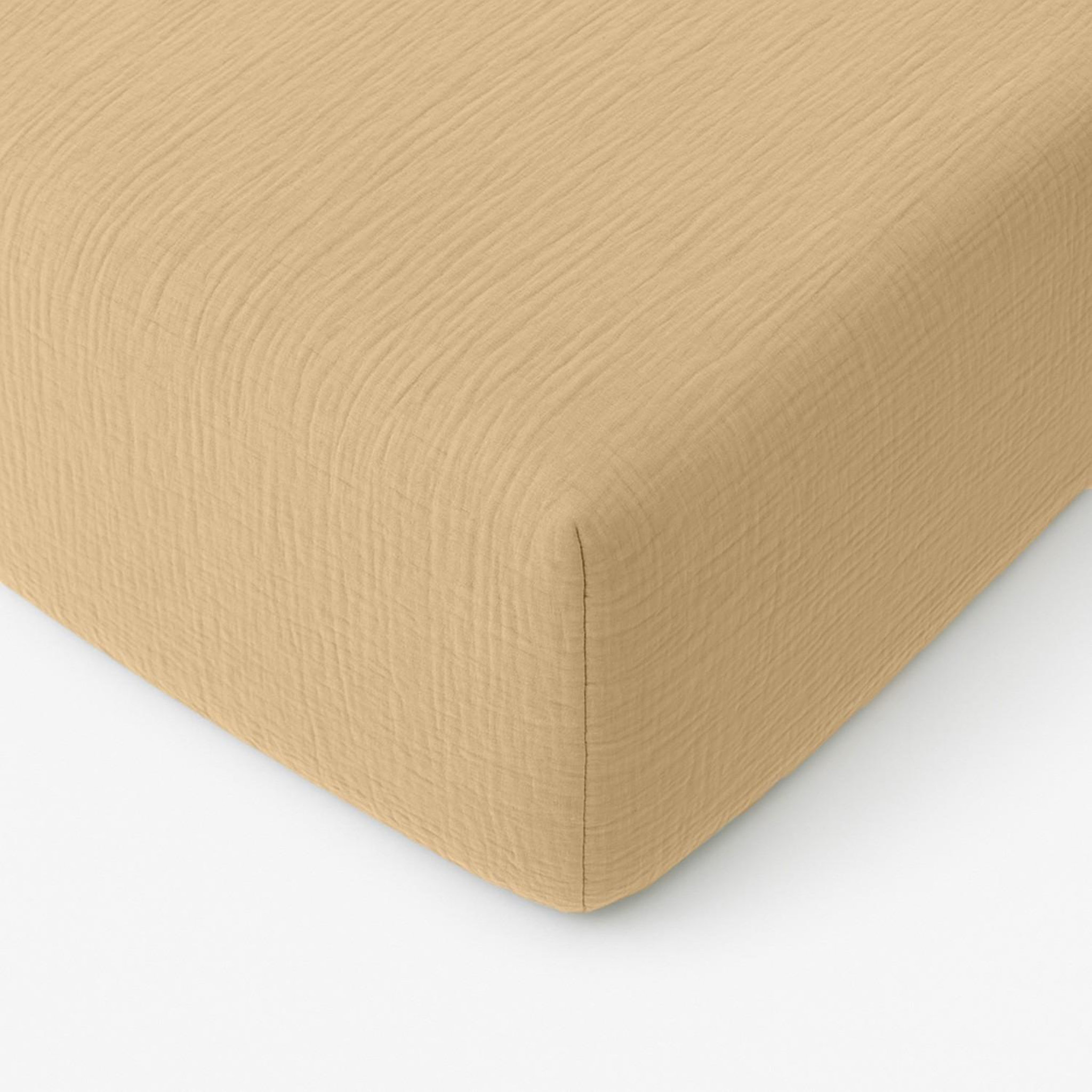BATON ROUGE Drap housse 100%gaze de coton lavé ecru naturel. Coloris disponibles : Gris, Orange, Beige, Bleu, Vert, Blanc, Rose