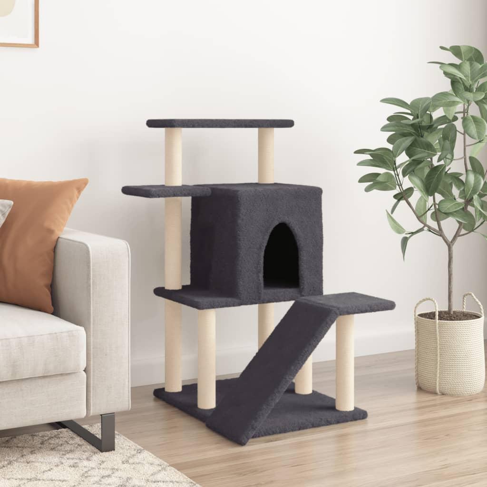 Voir la diapositive 3 : VIDAXL Arbre a chat avec griffoirs en sisal gris fonce 97 cm
