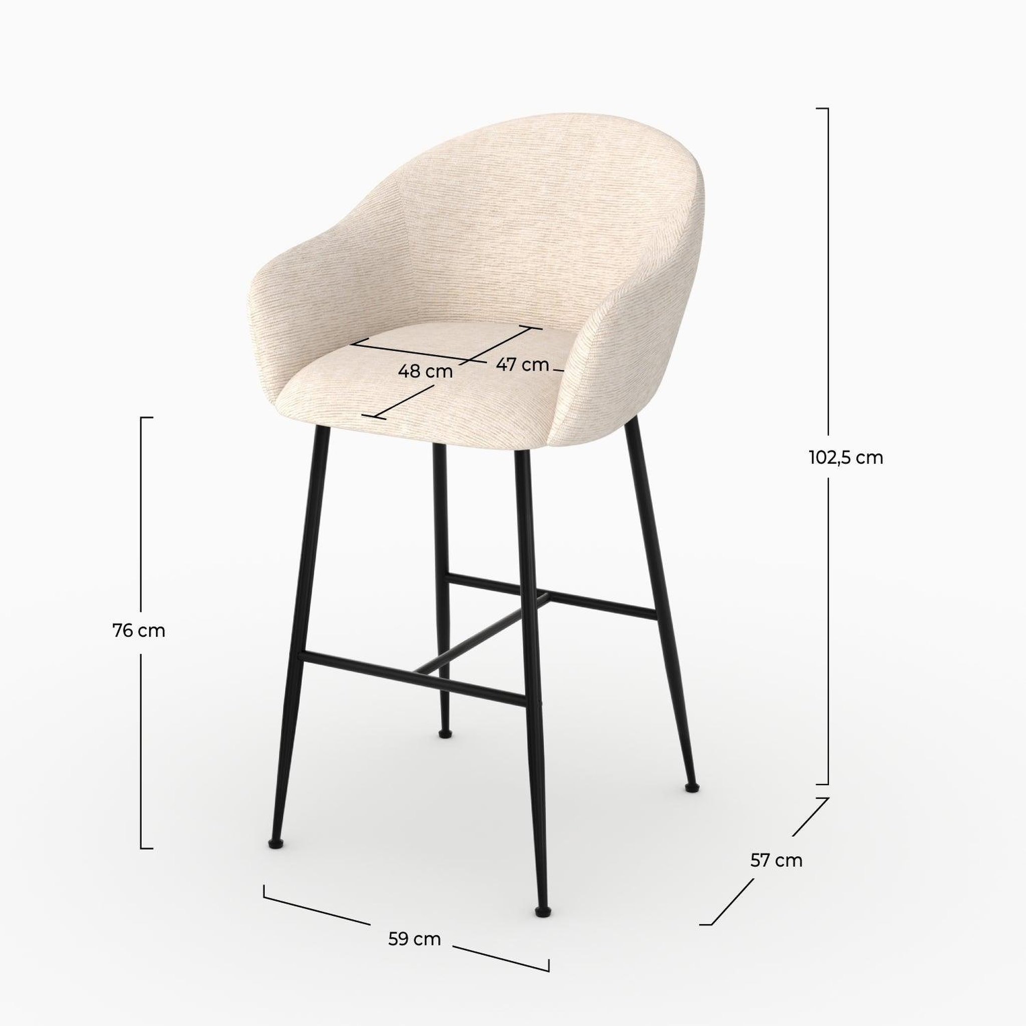 Voir la diapositive 4 : MAISON PAVANE Chaise de bar en tissu blanc chiné 76 cm-socky
