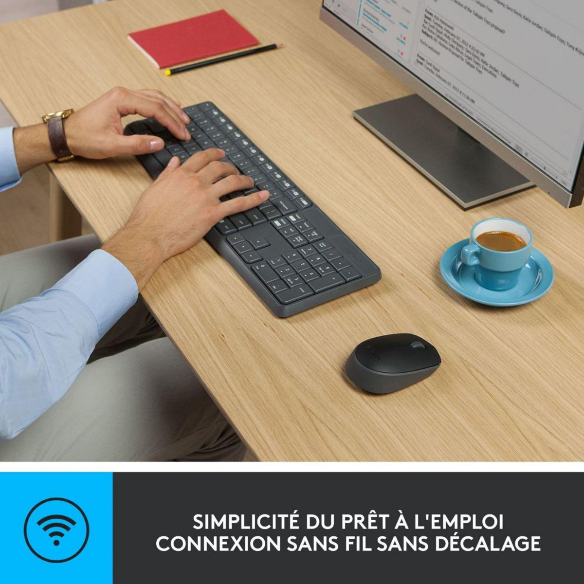 Logitech Clavier + Souris MK235 sans fil silencieux