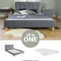 Voir la diapositive 6 : HomeStyle4U Lit capitonné avec matelas 140x200 et sommier à lattes - gris
