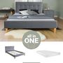 Voir la diapositive 6 : HomeStyle4U Lit capitonné avec matelas 140x200 et sommier à lattes - gris